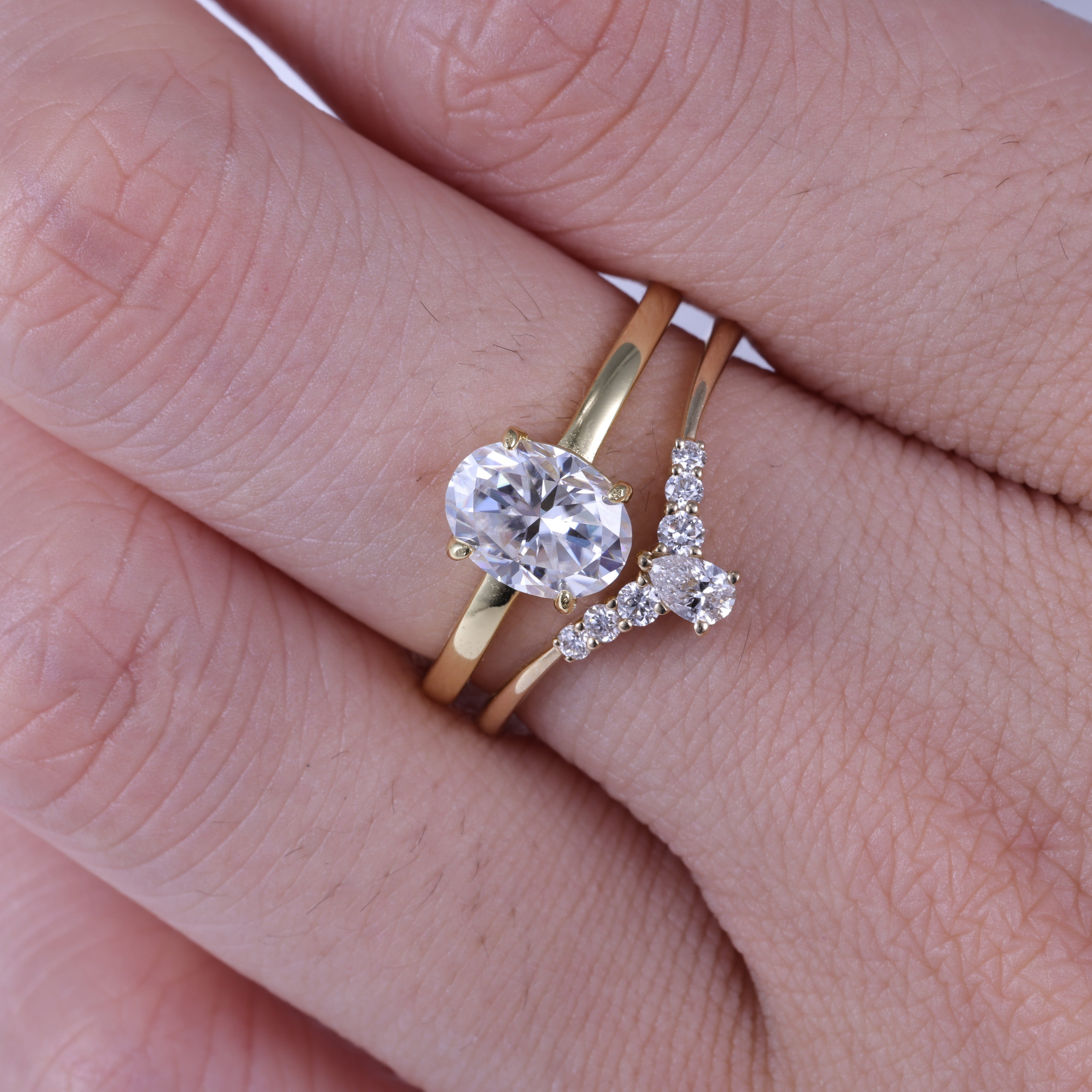 Yellow Gold Oval Cut Moissanite Engagement Ring Set