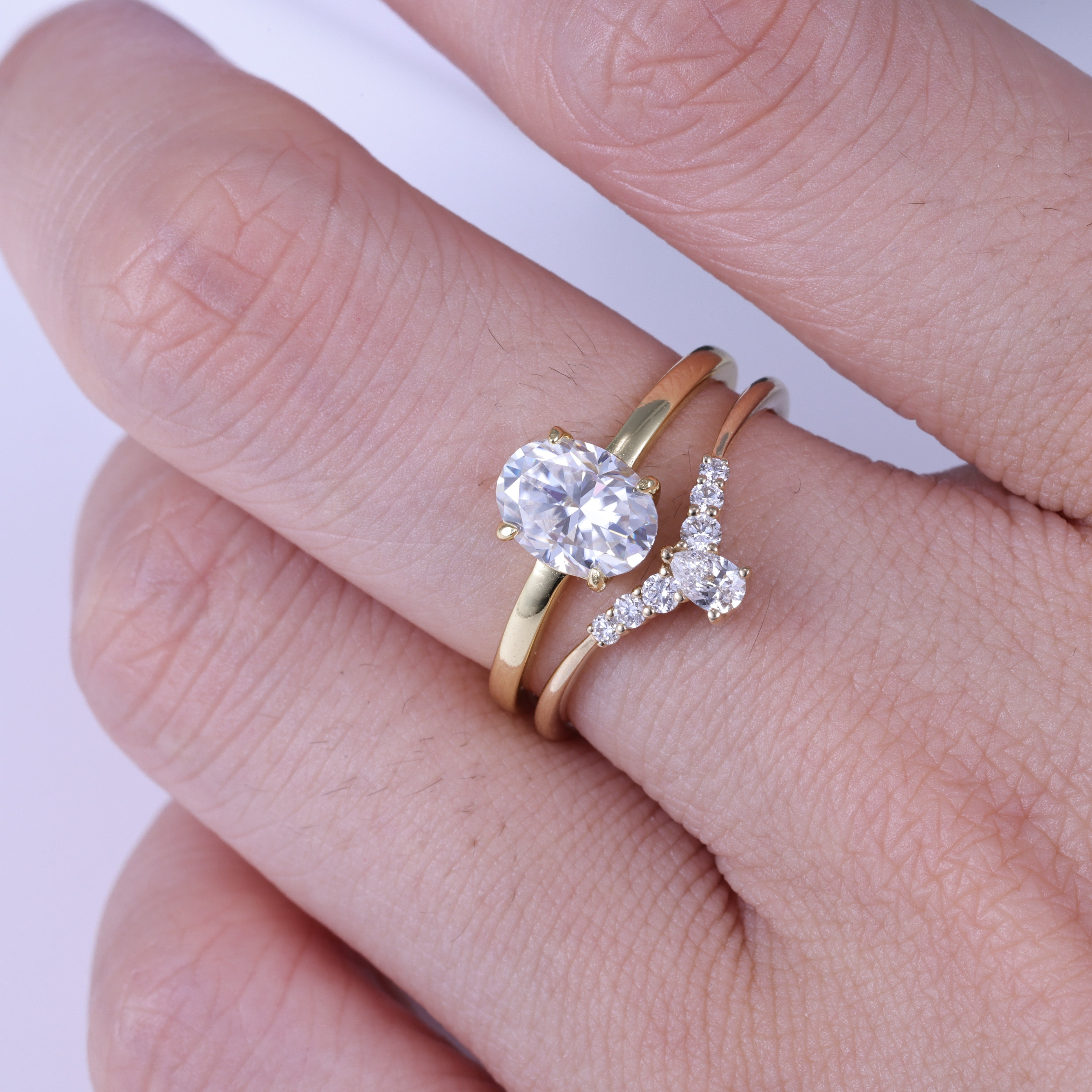 Yellow Gold Oval Cut Moissanite Engagement Ring Set