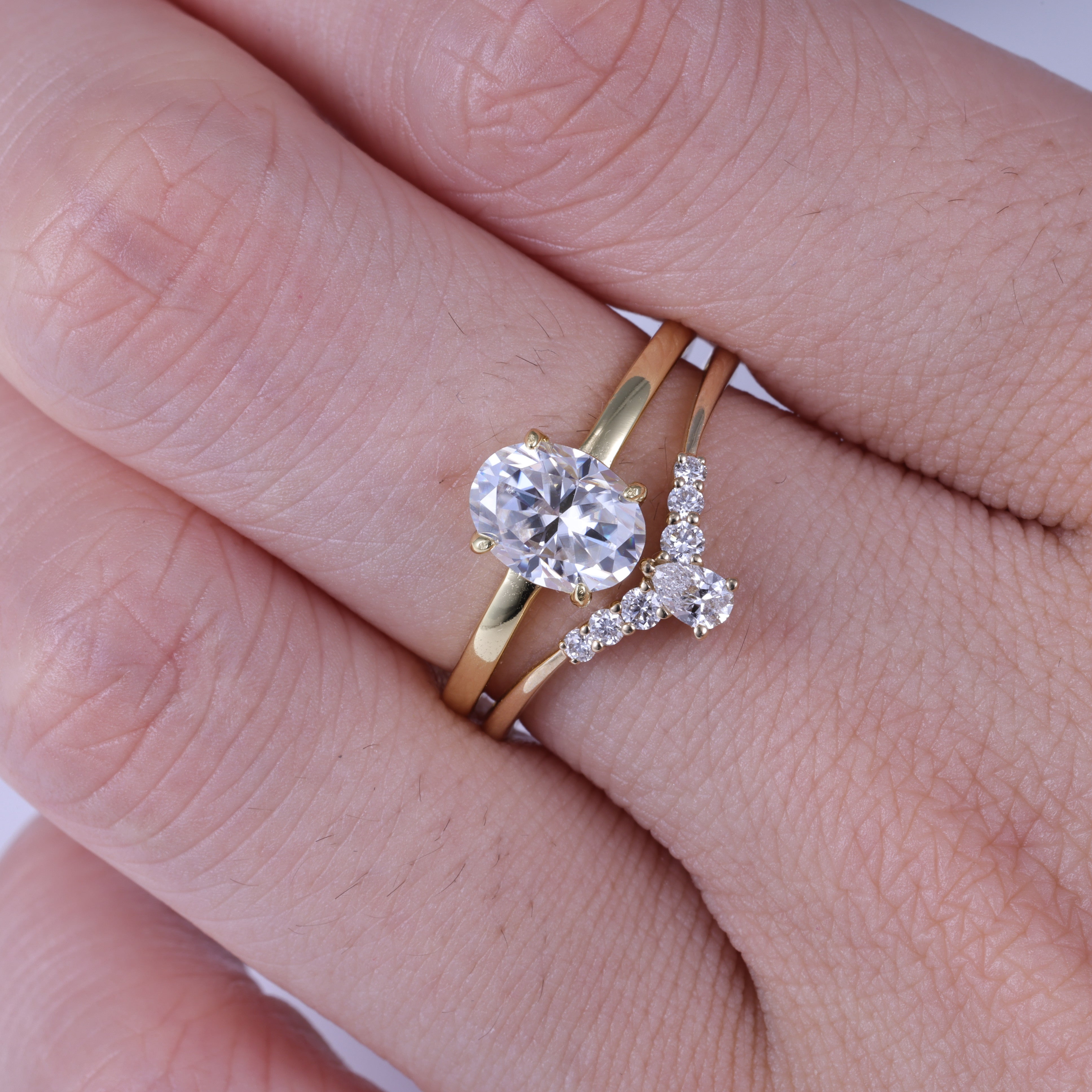 Yellow Gold Oval Cut Moissanite Engagement Ring Set