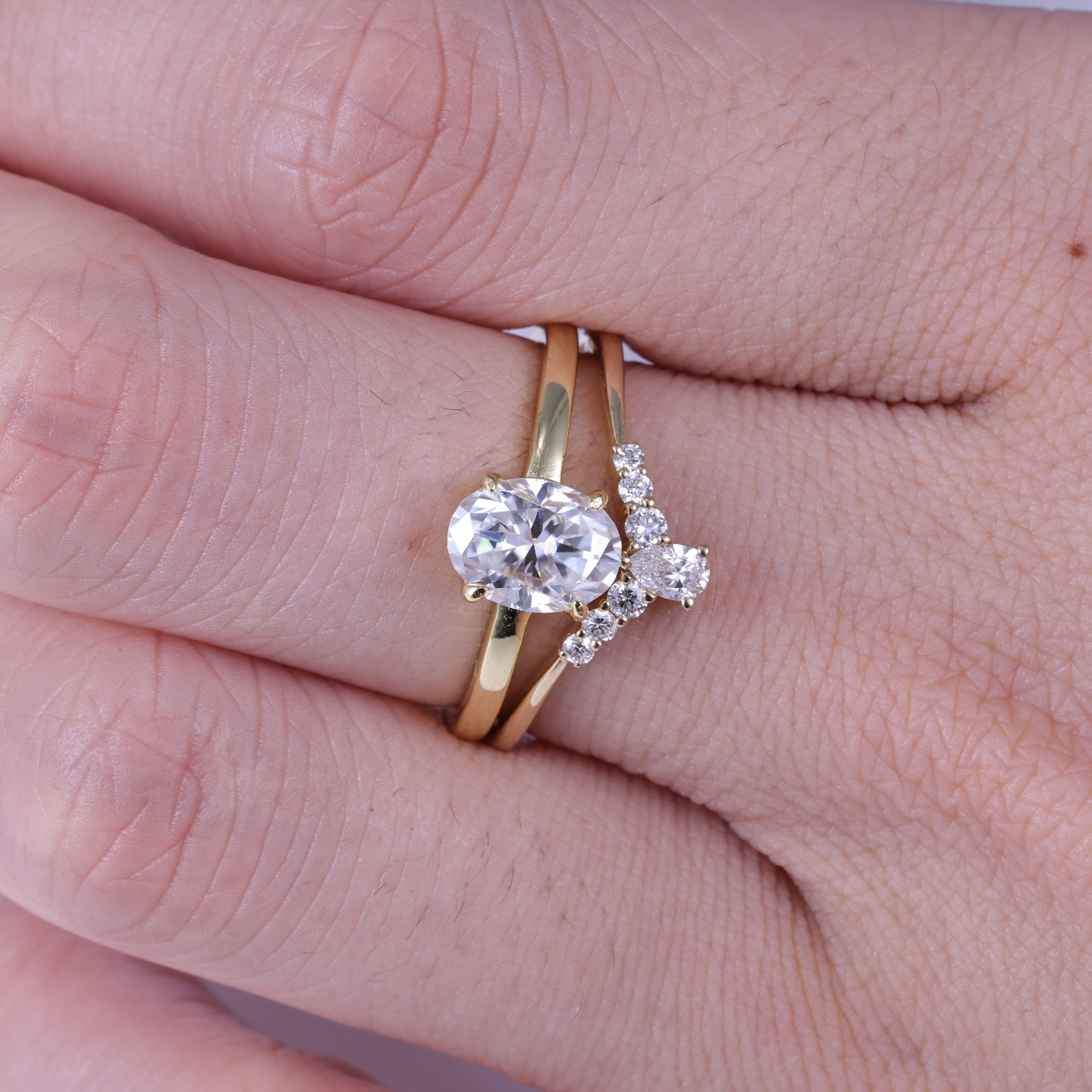 Yellow Gold Oval Cut Moissanite Engagement Ring Set