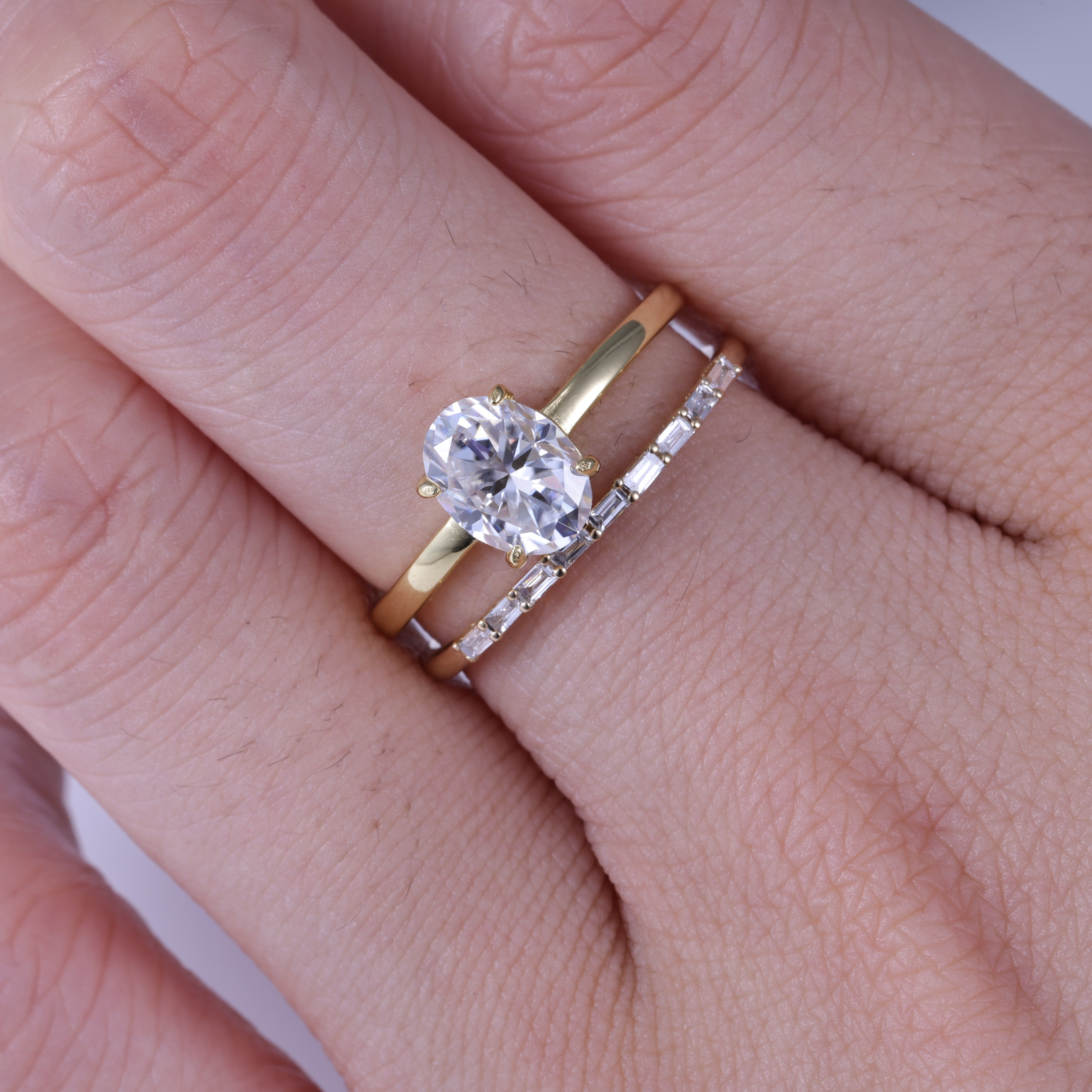 2ct Oval Cut Moissanite Engagement Ring Bridal Set With Straight Band