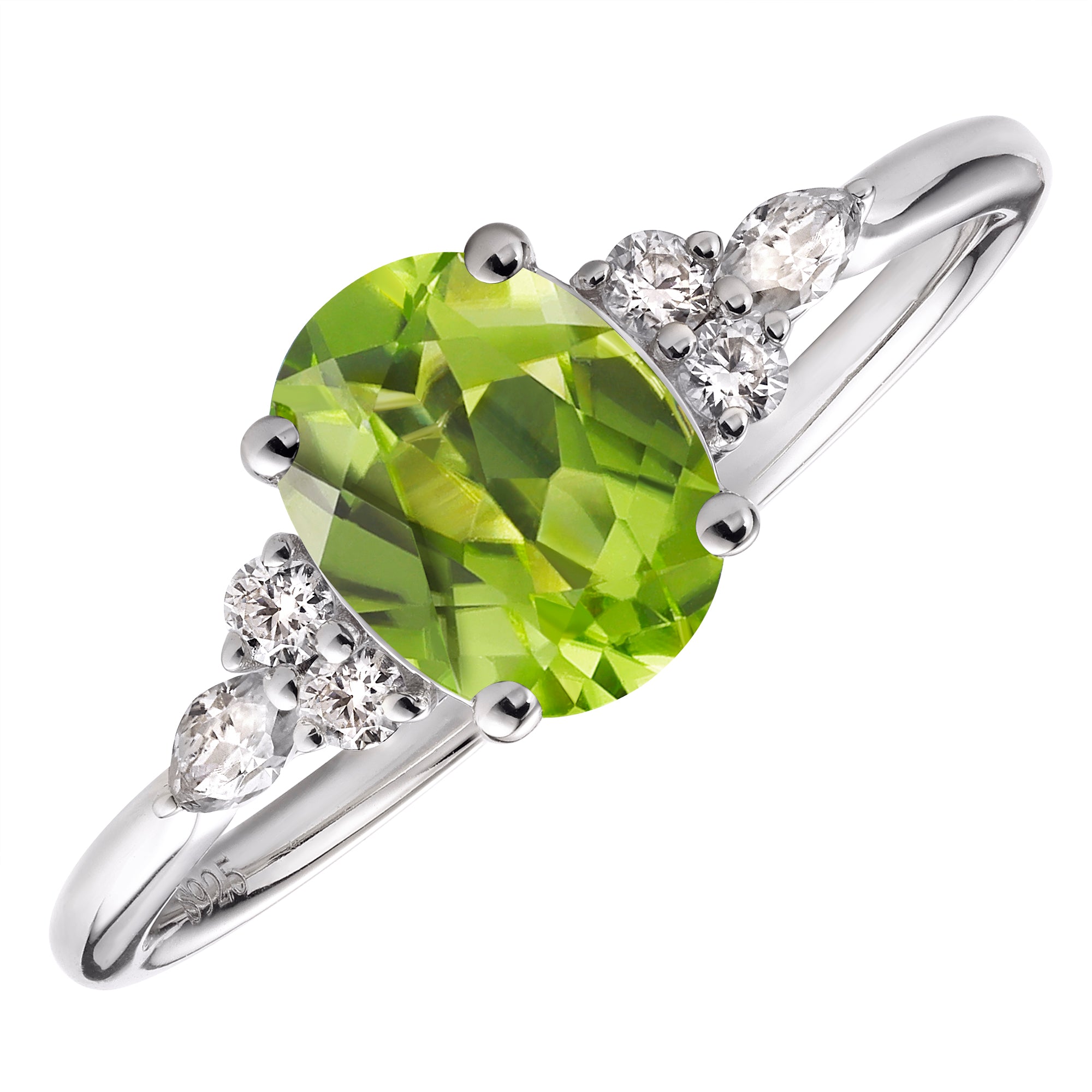 1.5CT Vintage Oval Cut Moissanite Lab Grown Peridot 14K White Gold Engagement Ring