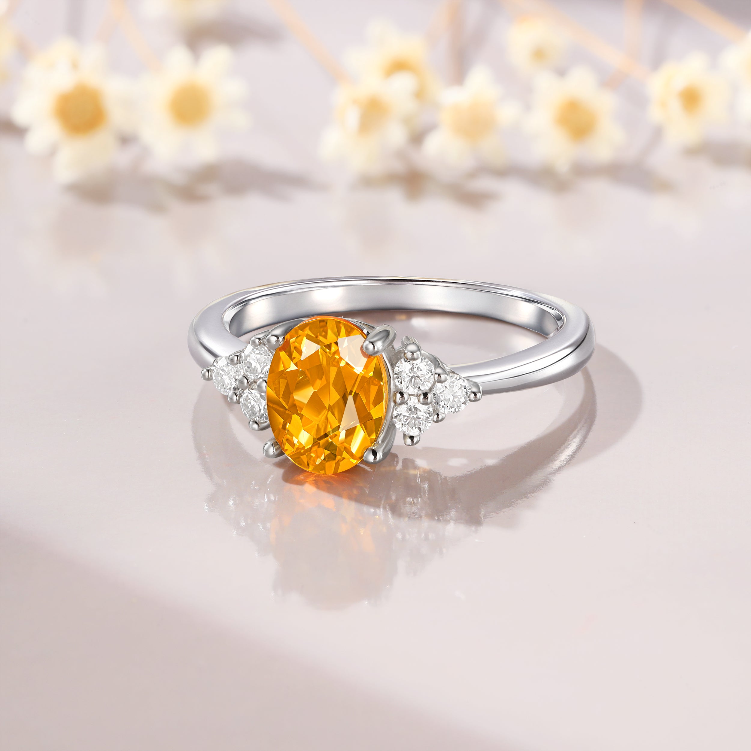 1/2CT Oval Cut Moissanite Lab Citrine Engagement Ring Birthday Gift