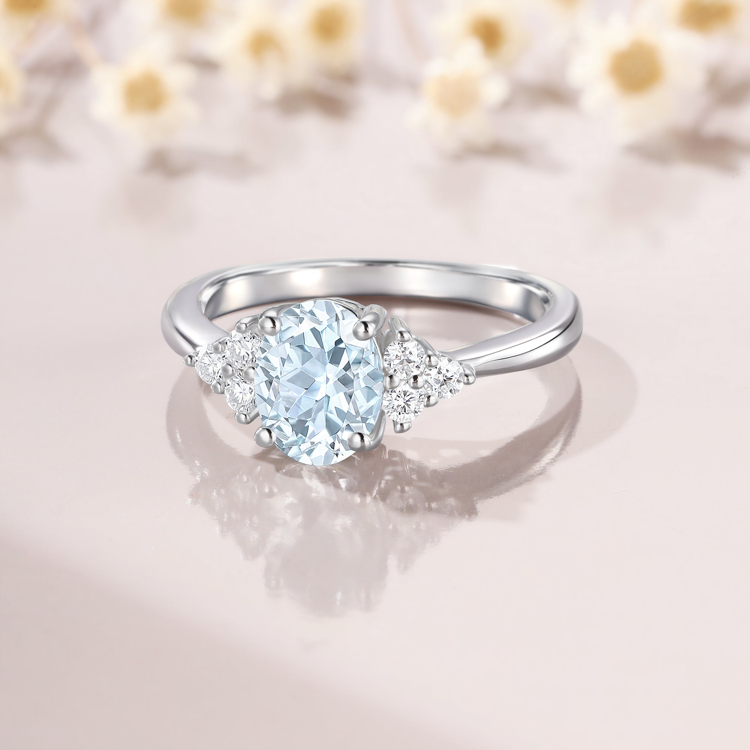 1/2CT Oval Cut Lab Aquamarine Engagement Ring March Birthstone Anniver