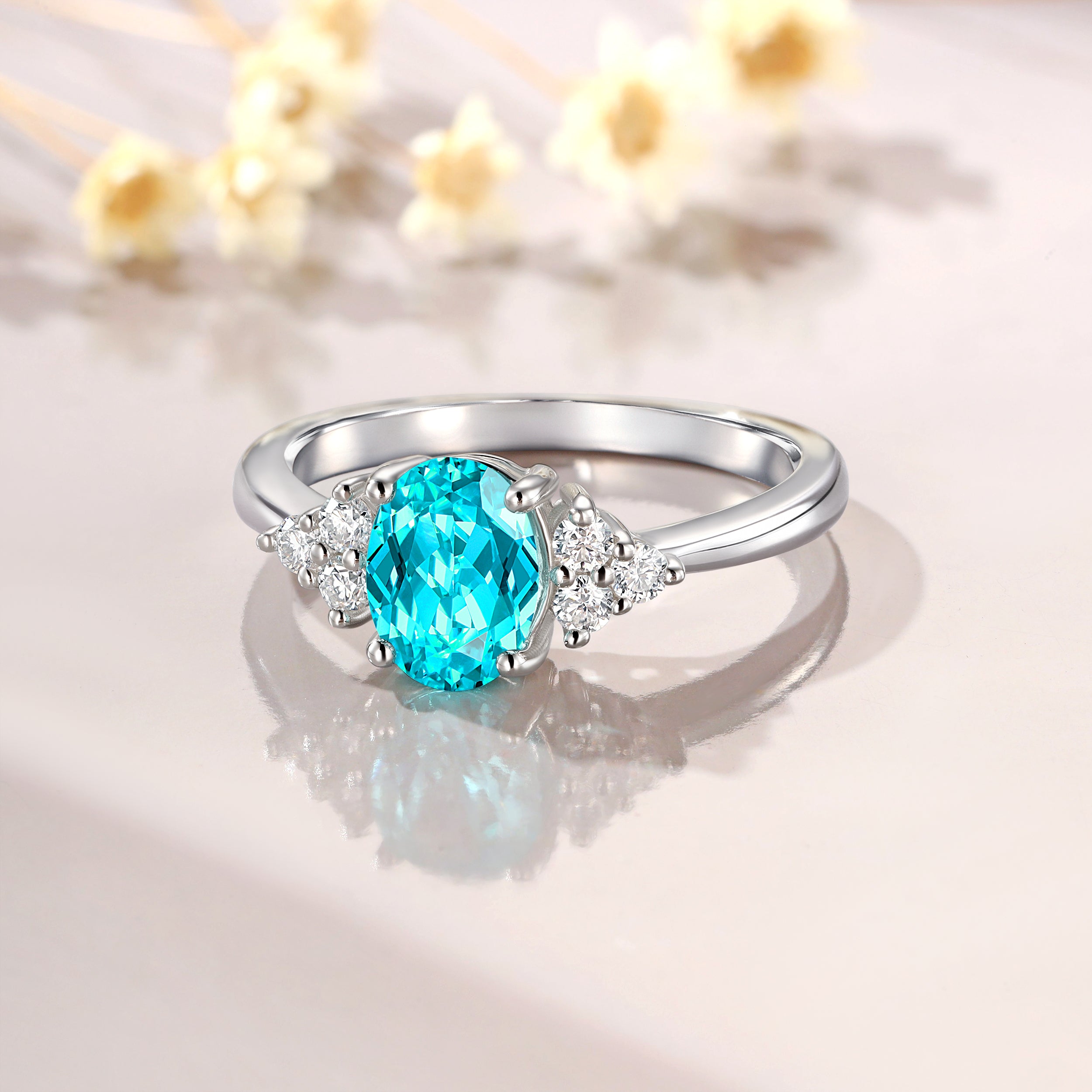 1/2CT Oval Cut Moissanite Lab Paraiba Engagement Valentine's Day Gift October Birthstone Ring