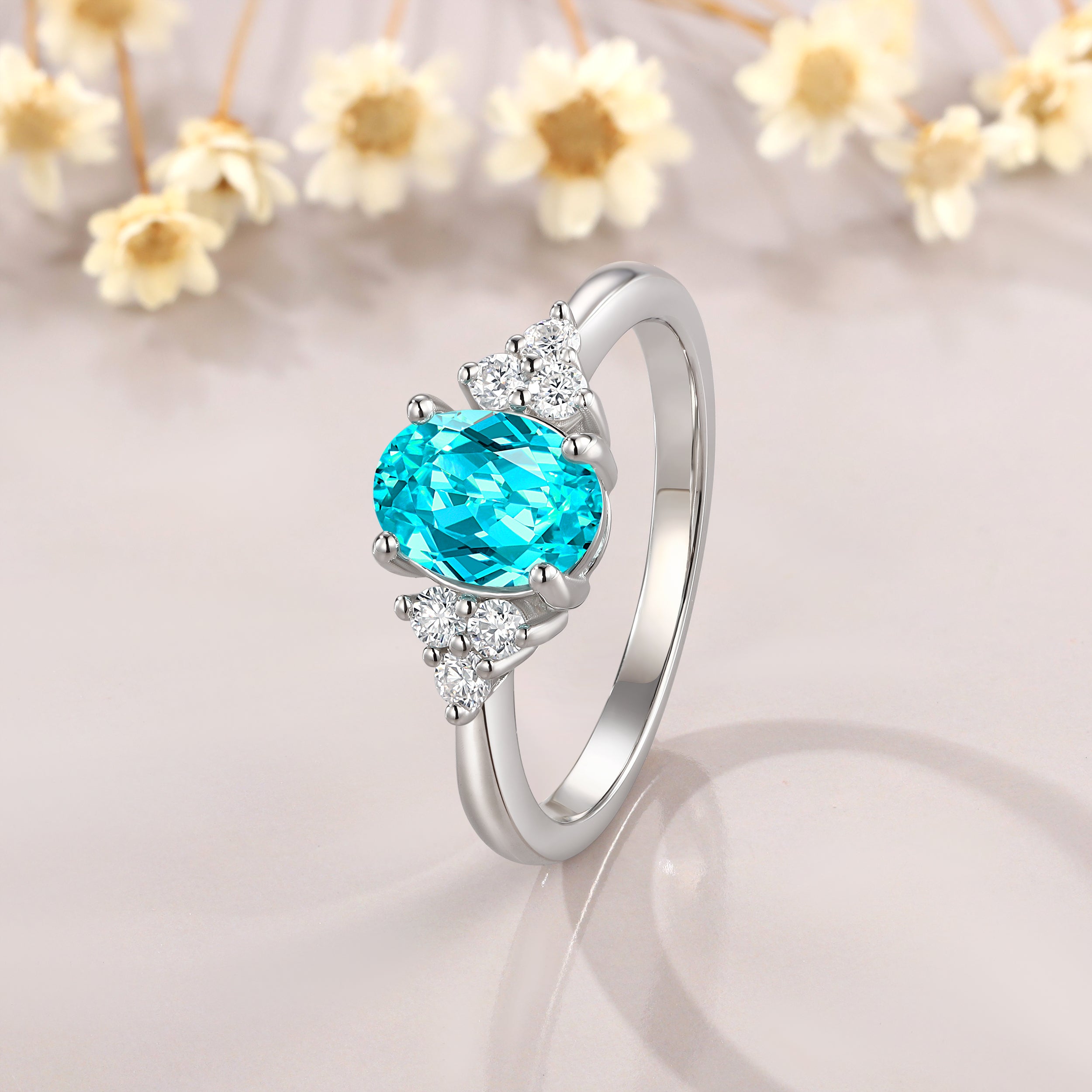 1/2CT Oval Cut Moissanite Lab Paraiba Engagement Valentine's Day Gift October Birthstone Ring