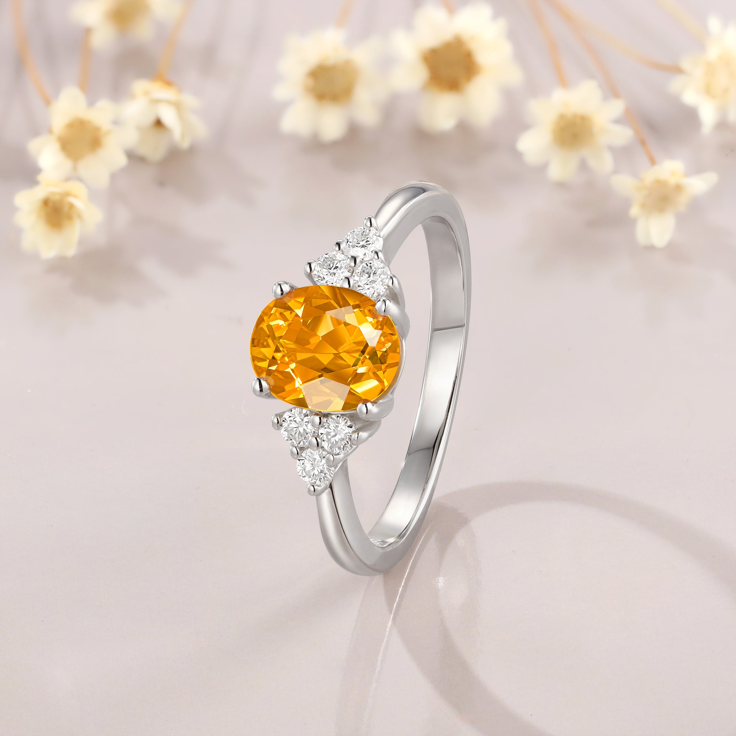 1/2CT Oval Cut Moissanite Lab Citrine Engagement Ring Birthday Gift