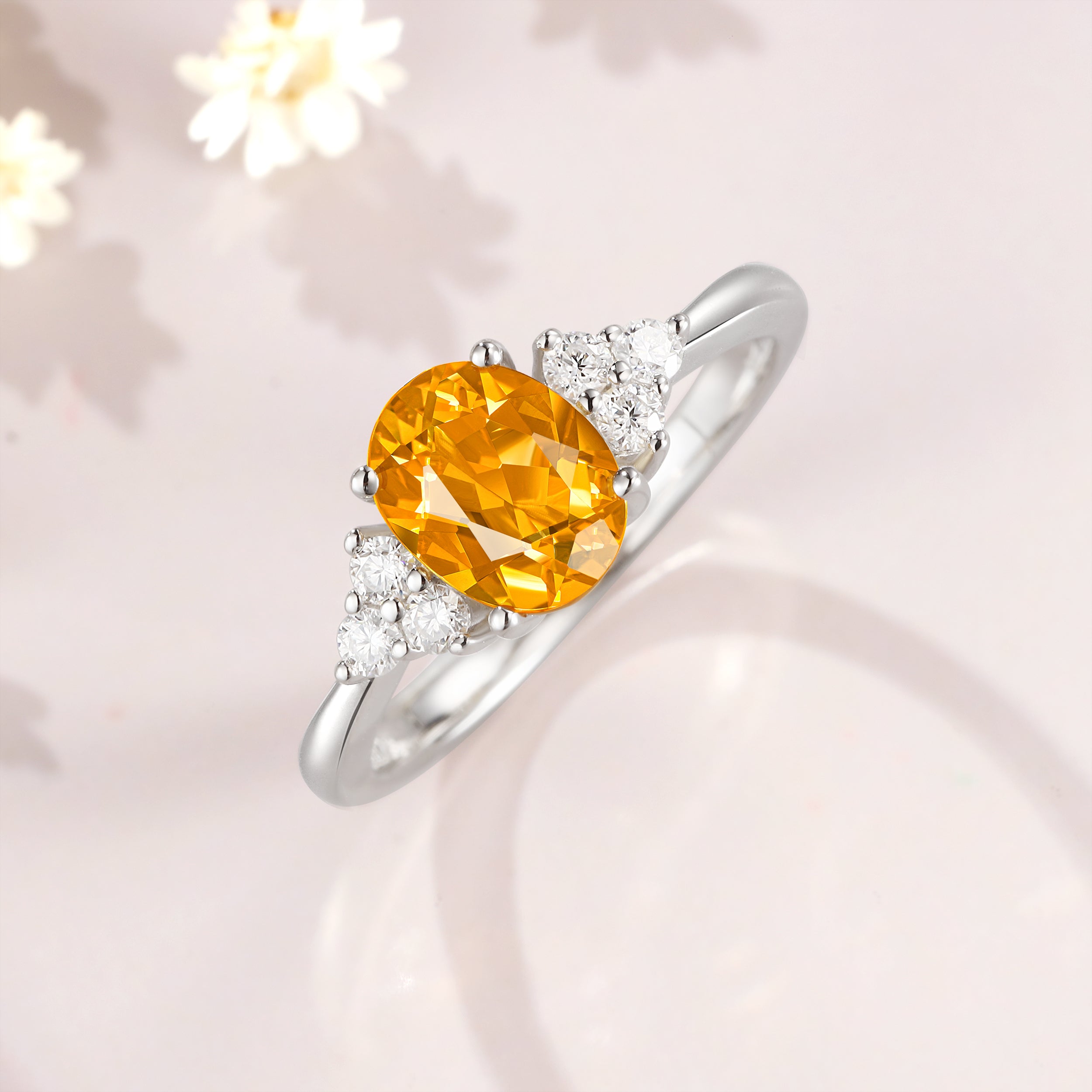 1/2CT Oval Cut Moissanite Lab Citrine Engagement Ring Birthday Gift