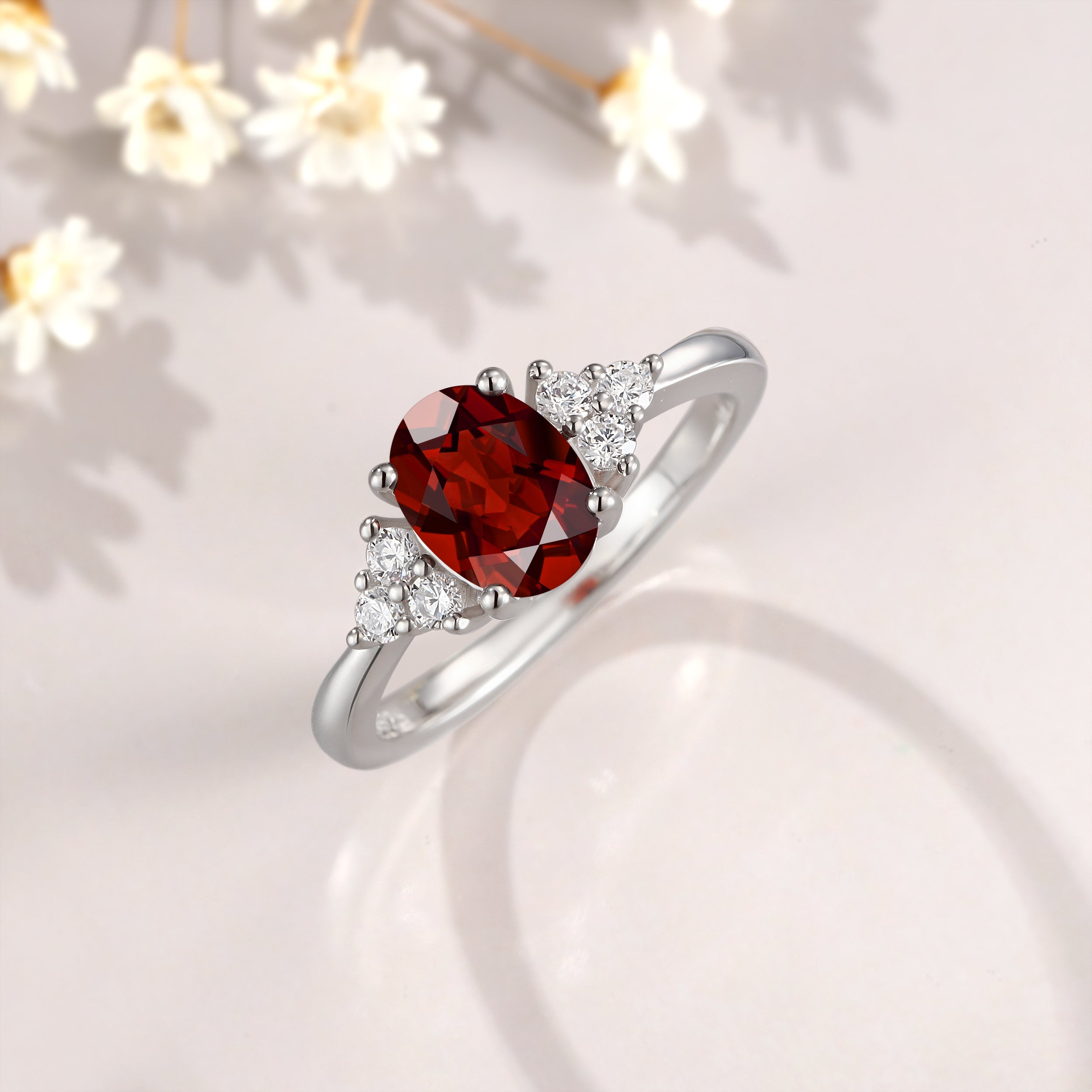 Vintage Oval Cut Ruby Moissanite Engagement 14K White Gold Promise Ring