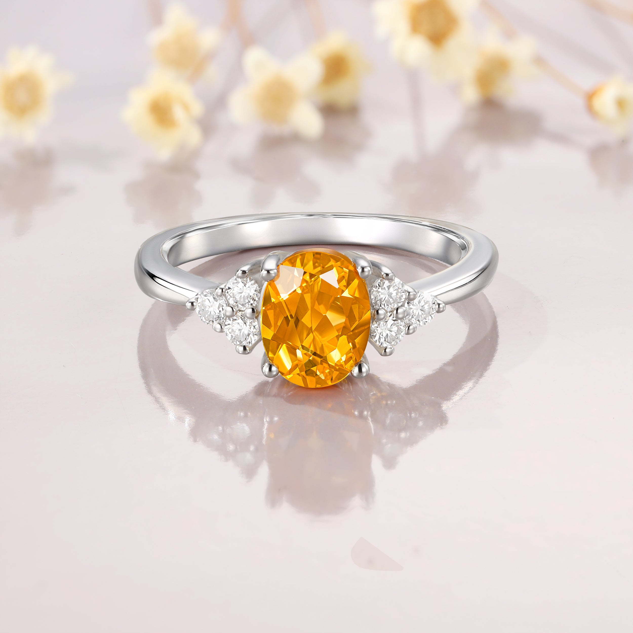 1/2CT Oval Cut Moissanite Lab Citrine Engagement Ring Birthday Gift