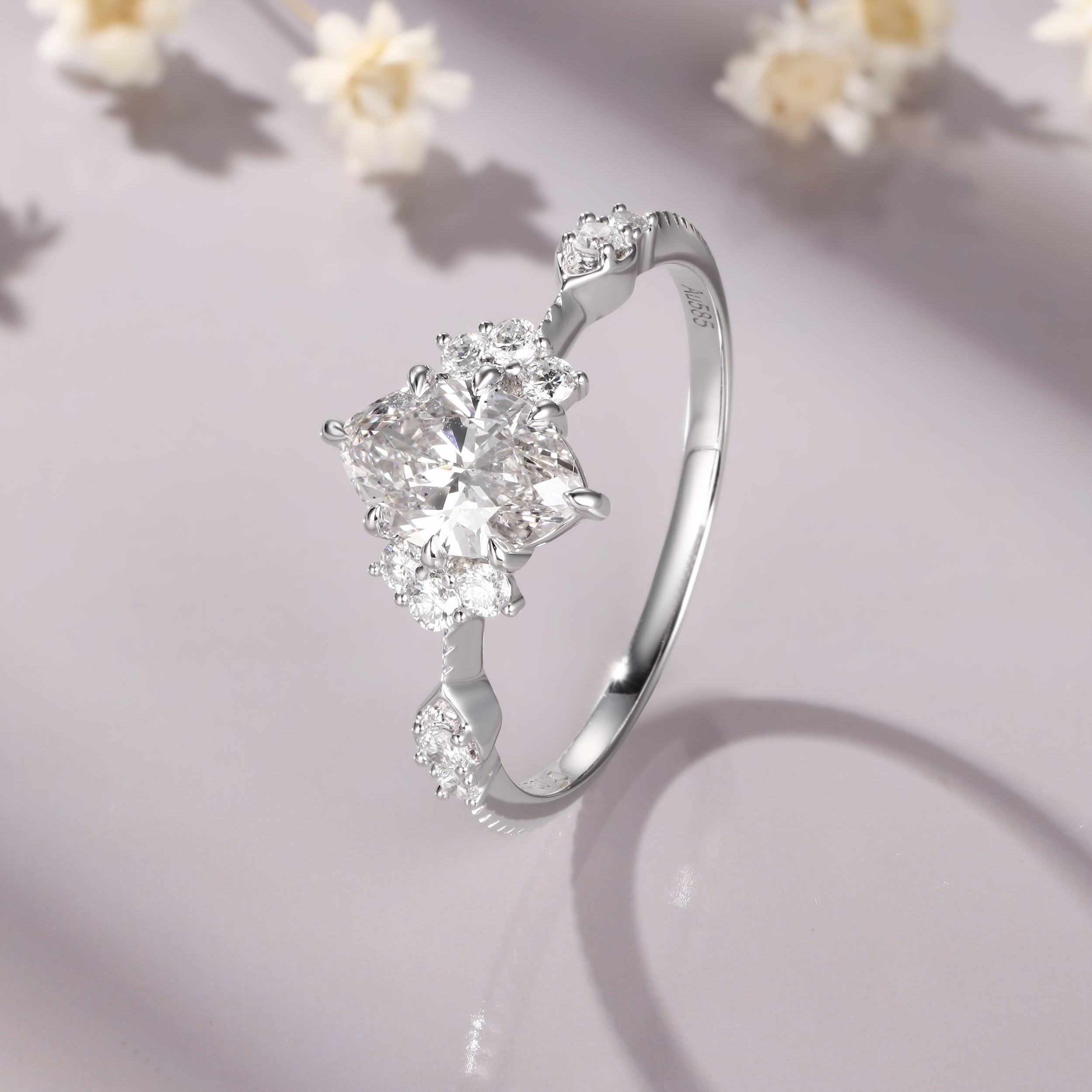 1ct Marquise cut Moissanite engagement ring vintage 14K white gold moissanite ring anniversary gift for women
