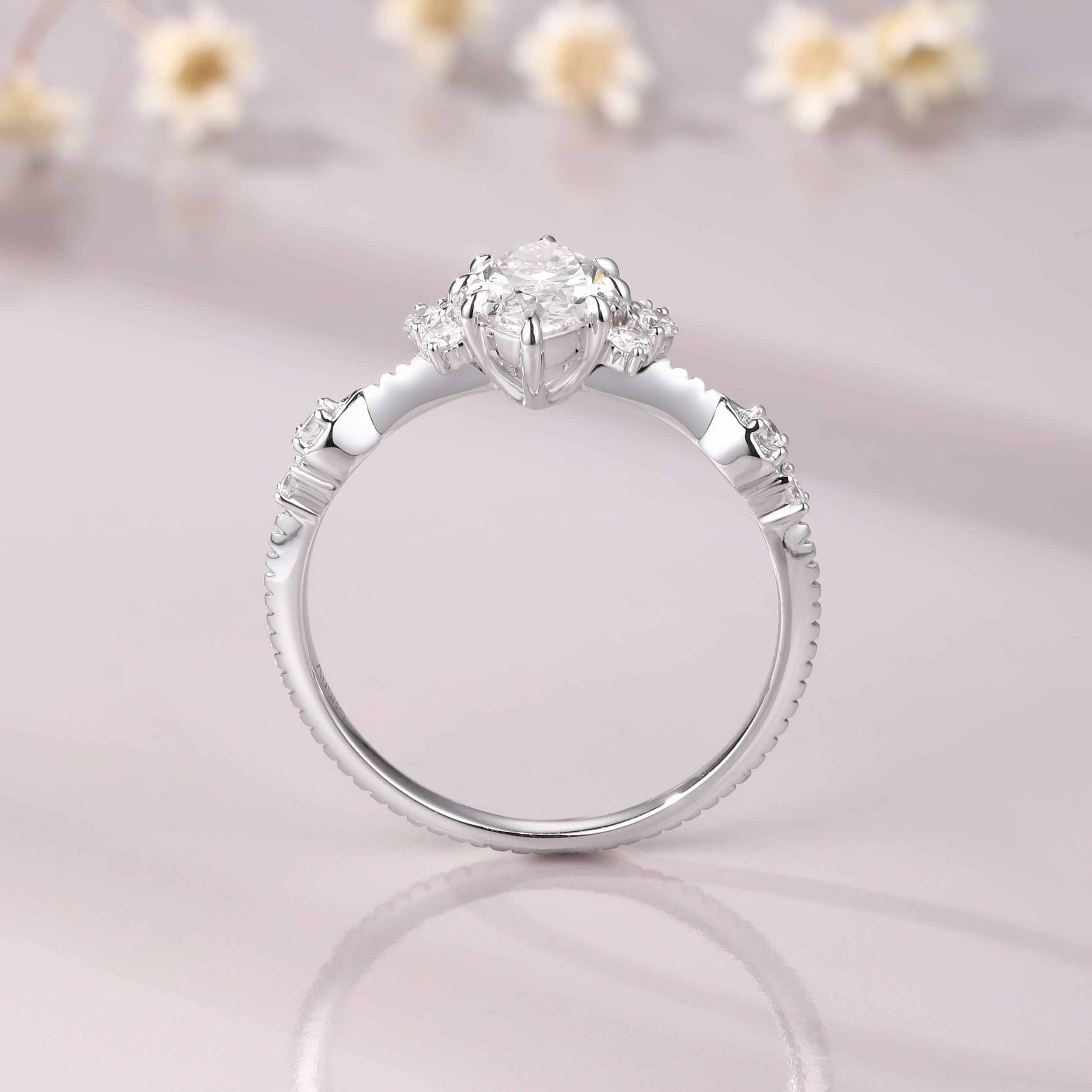1ct Marquise cut Moissanite engagement ring vintage 14K white gold moissanite ring anniversary gift for women