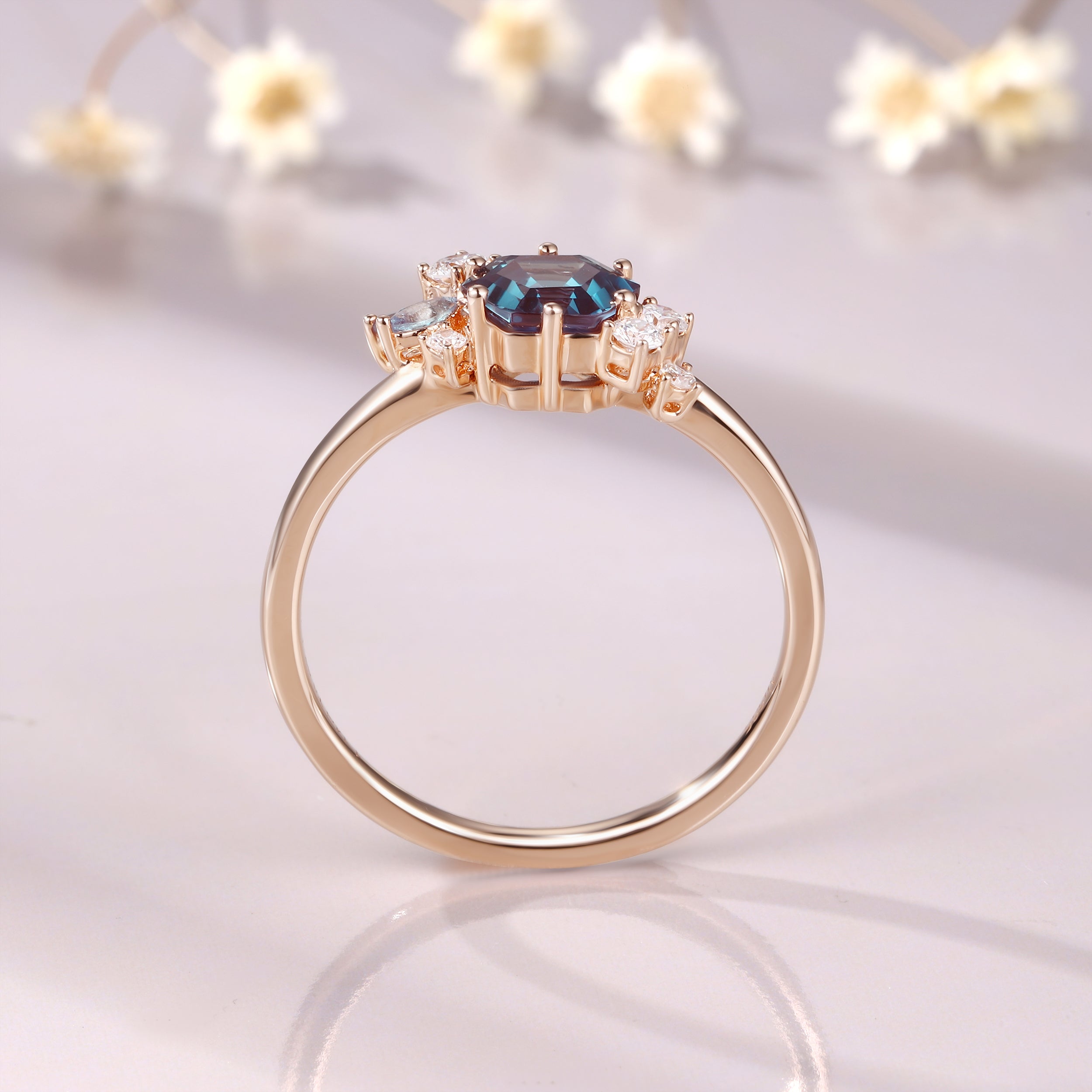 Unique Hexagon Cut Alexandrite Moissanite Engagement Bridal Ring gift for her