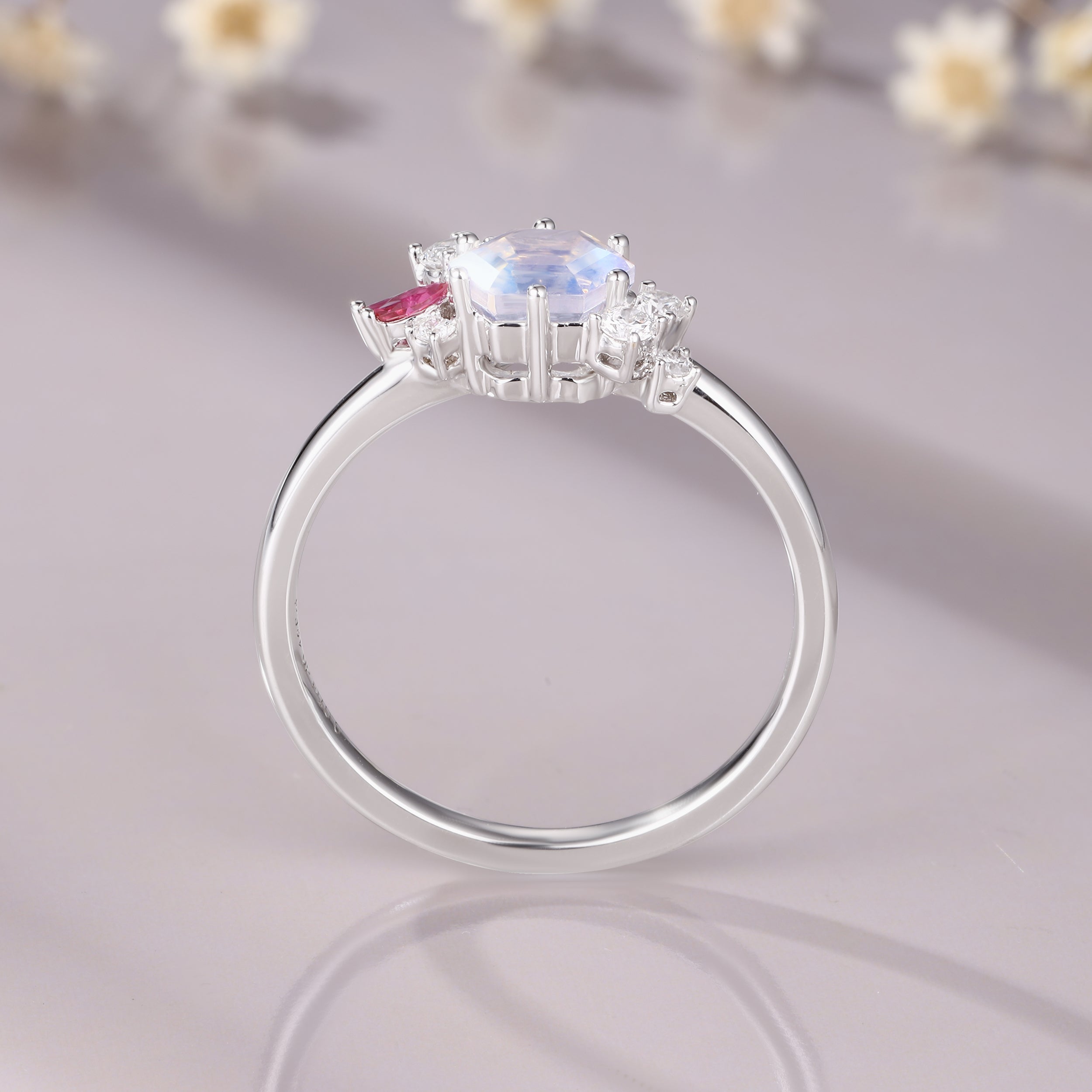 Hexagon Cut Moonstone Ring