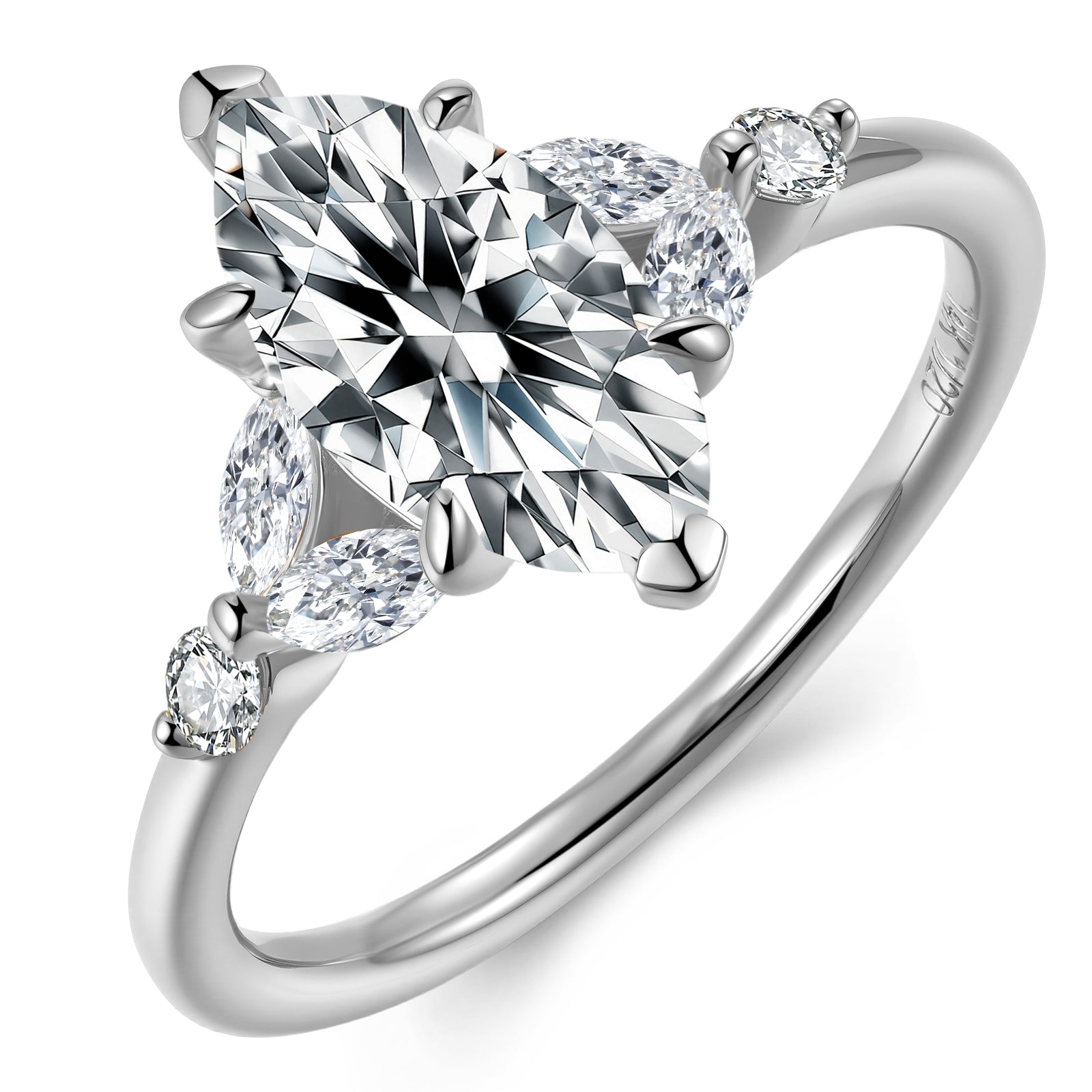 5*10/6*12mm Marquise Cut Moissanite Engagement Wedding Ring for Women 925 Sterling Silver Plated White Gold April Birthstone Valentines Gift for Her Size 7