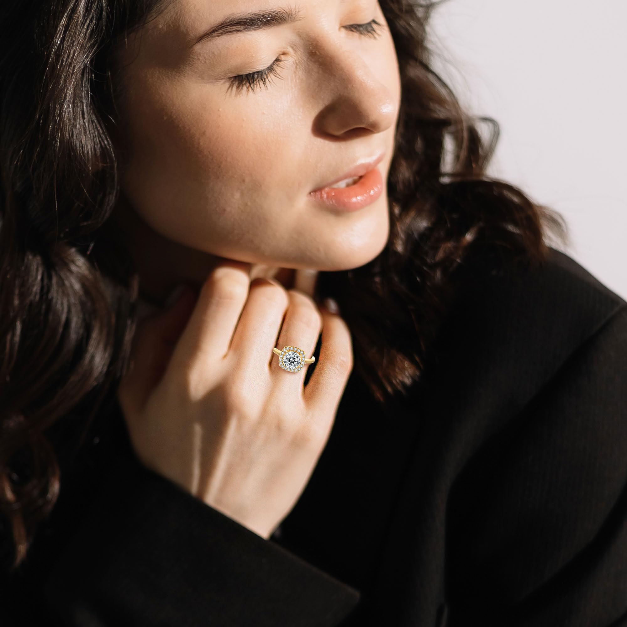 1CT/2CT Halo Moissanite Engagement Ring for Women, Cushion Shaped 925 Sterling Silver Plated White Gold, Promise Wedding Rings for April Birthstone Valentines Day Anniversary Christmas