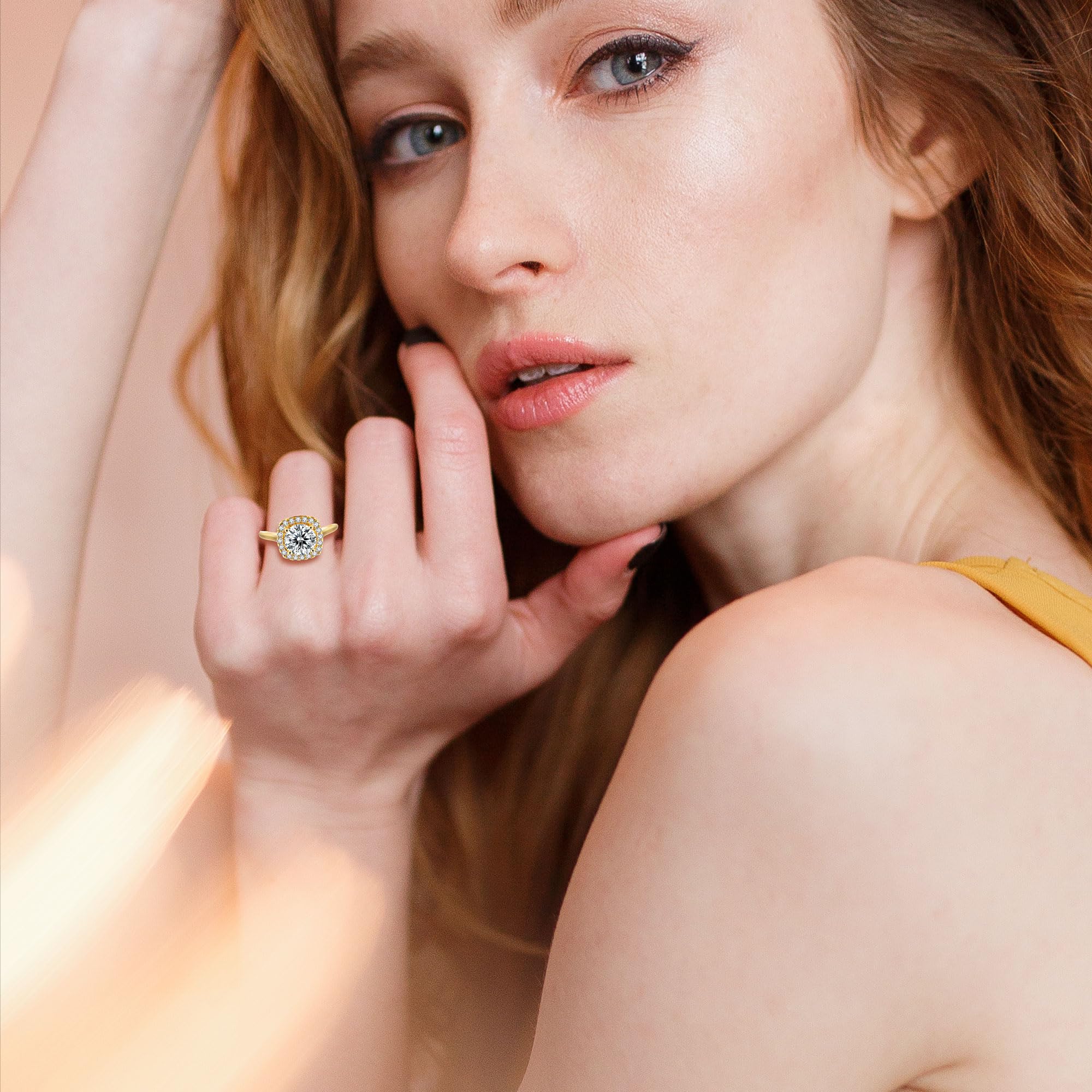 1CT/2CT Halo Moissanite Engagement Ring for Women, Cushion Shaped 925 Sterling Silver Plated White Gold, Promise Wedding Rings for April Birthstone Valentines Day Anniversary Christmas