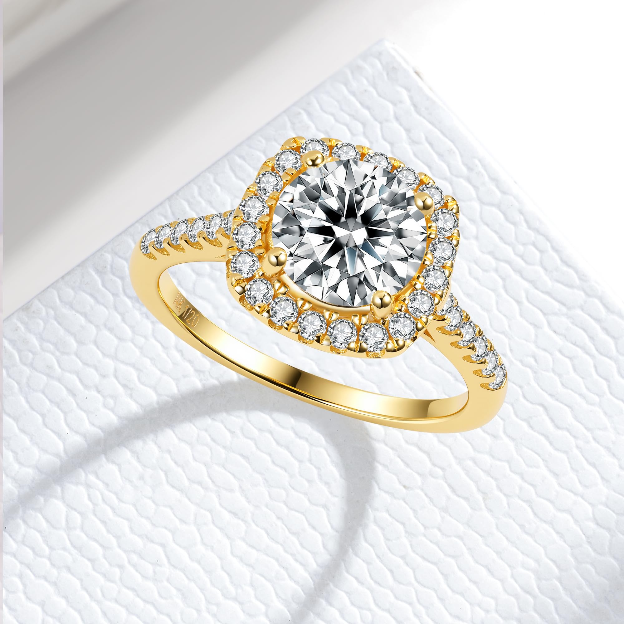 1CT/2CT Halo Moissanite Engagement Ring for Women, Cushion Shaped Half Eternal 14k Gold Vermeil 925 Sterling Silver, Promise Rings for Birthday Valentines Day Anniversary Christmas