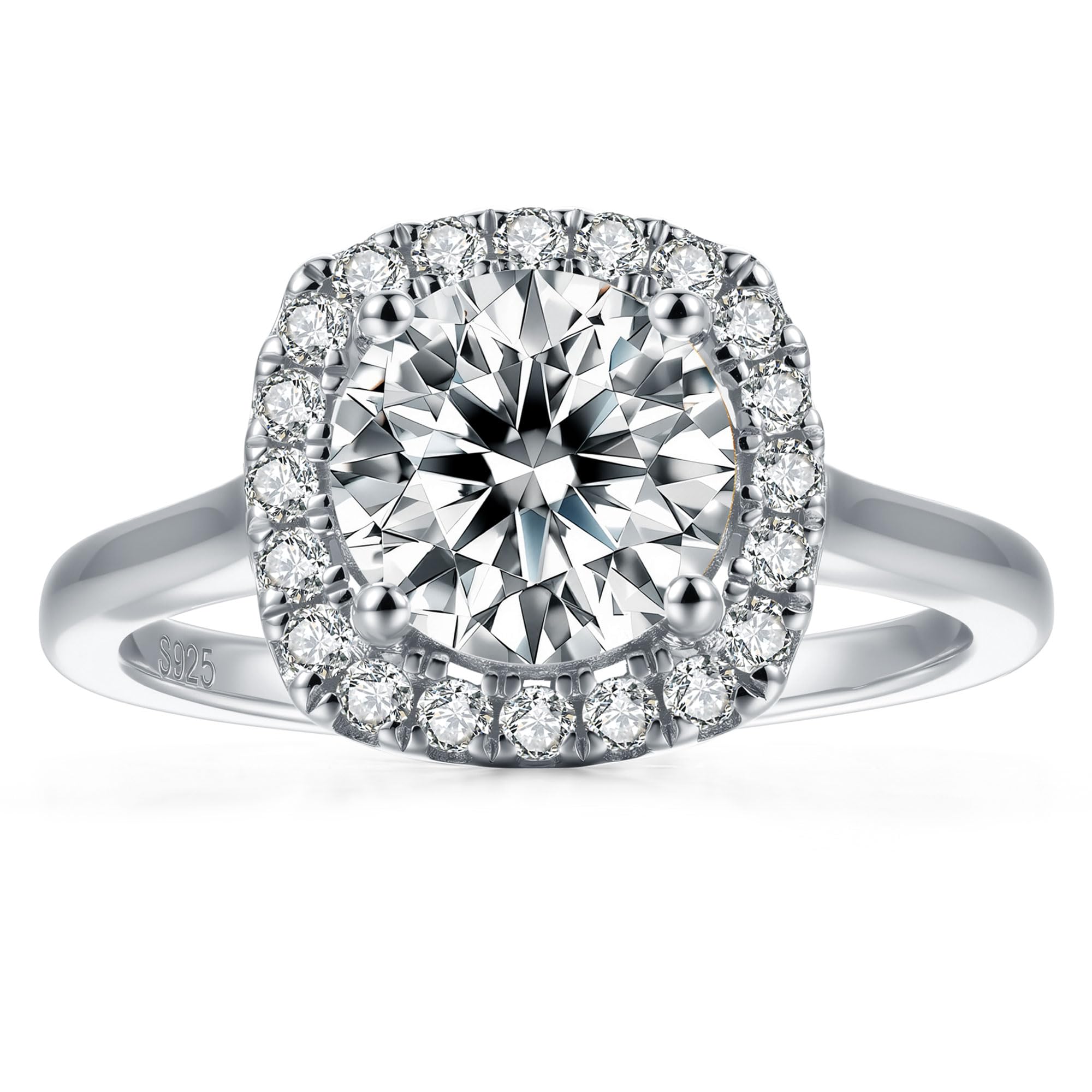 1CT/2CT Halo Moissanite Engagement Ring for Women, Cushion Shaped 925 Sterling Silver Plated White Gold, Promise Wedding Rings for April Birthstone Valentines Day Anniversary Christmas