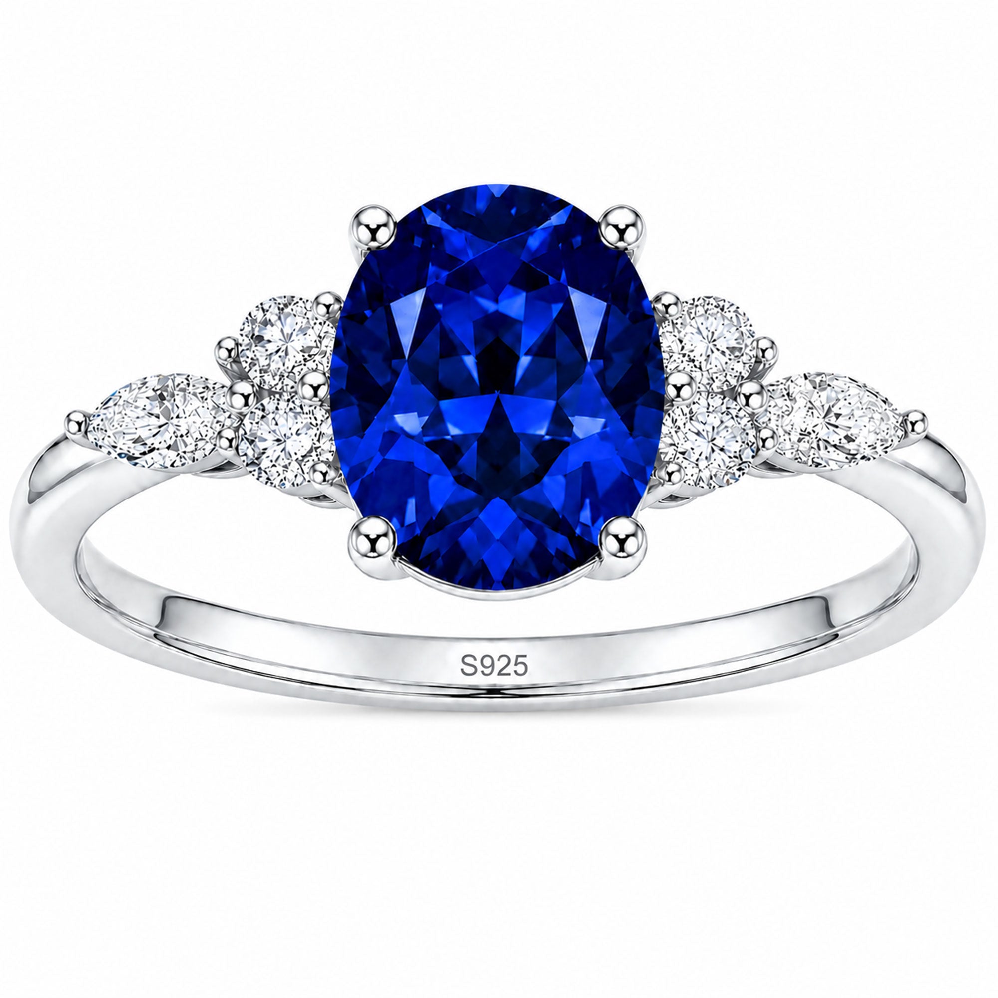 1.5CT Oval Cut Sapphire Ring in White Gold with Moissanite