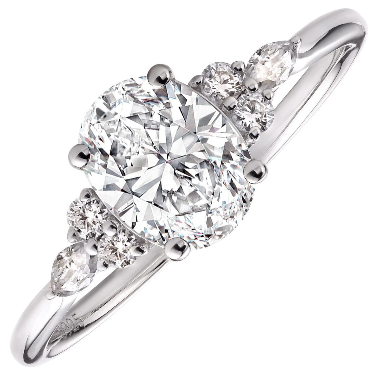 1.5CT Oval Cut Moissanite Classic Side Stone Engagement Ring in White Gold