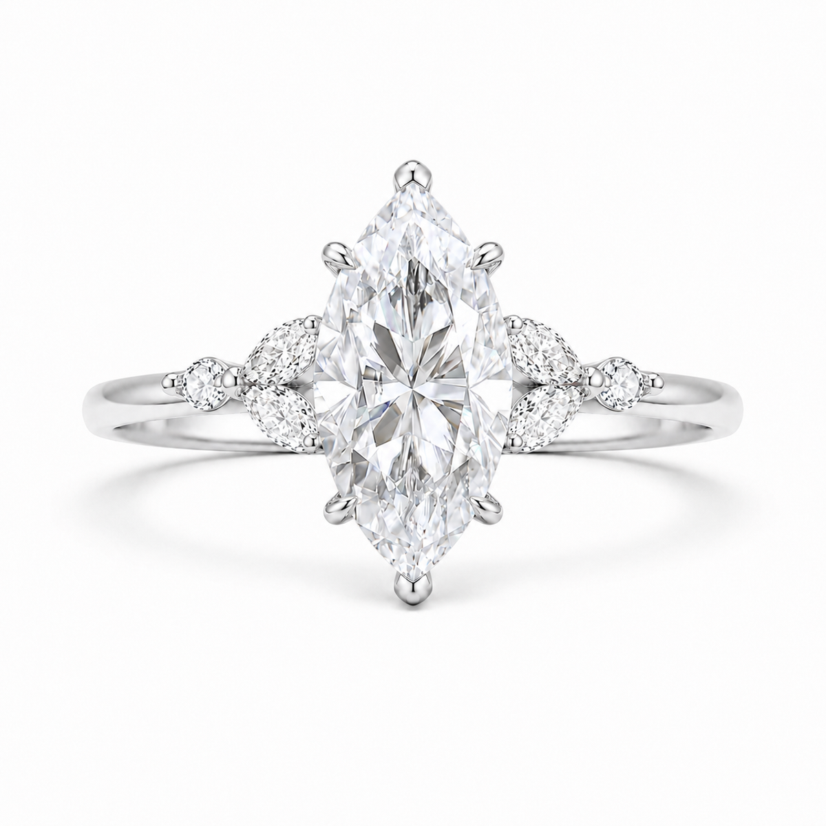 5*10/6*12mm Marquise Cut Moissanite Engagement Wedding Ring for Women 925 Sterling Silver Plated White Gold April Birthstone Valentines Gift for Her