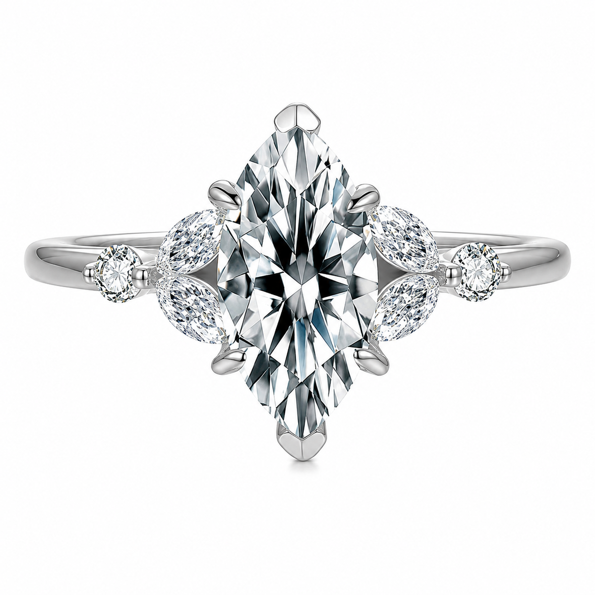 5*10/6*12mm Marquise Cut Moissanite Engagement Wedding Ring for Women 925 Sterling Silver Plated White Gold April Birthstone Valentines Gift for Her