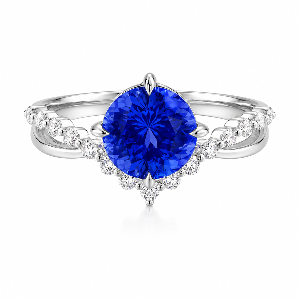 Round Cut Tanzanite Engagement 14K White Gold Twisted Solitaire Ring for Women