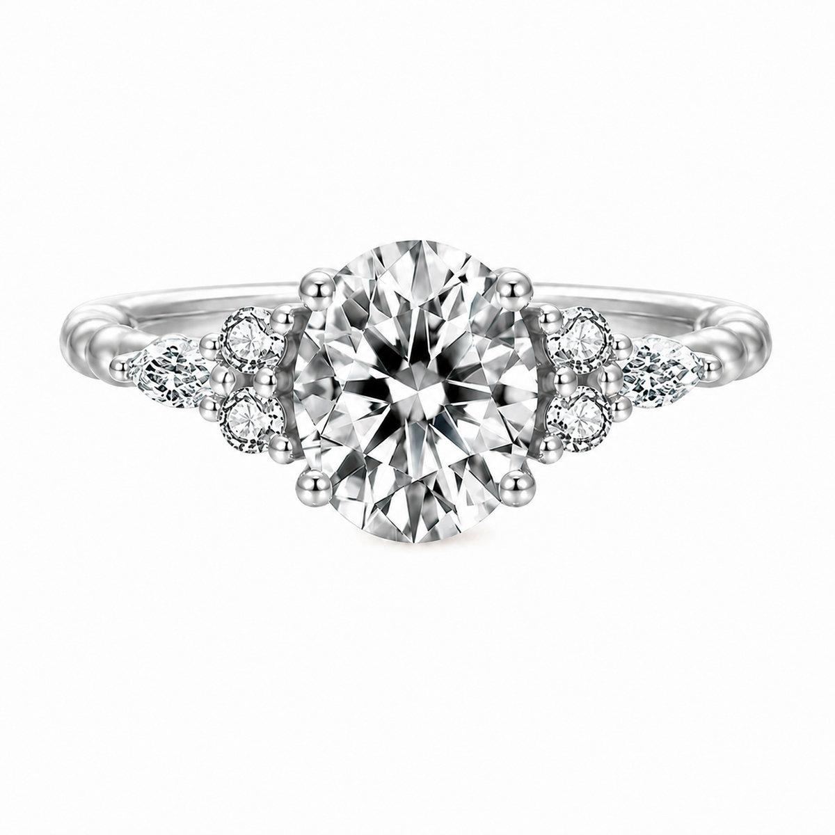 Oval Cut Moissanite Ring 925 Sterling Silver Plated White Gold Promise Wedding Ring April Birthstone Anniversary Gift for Her