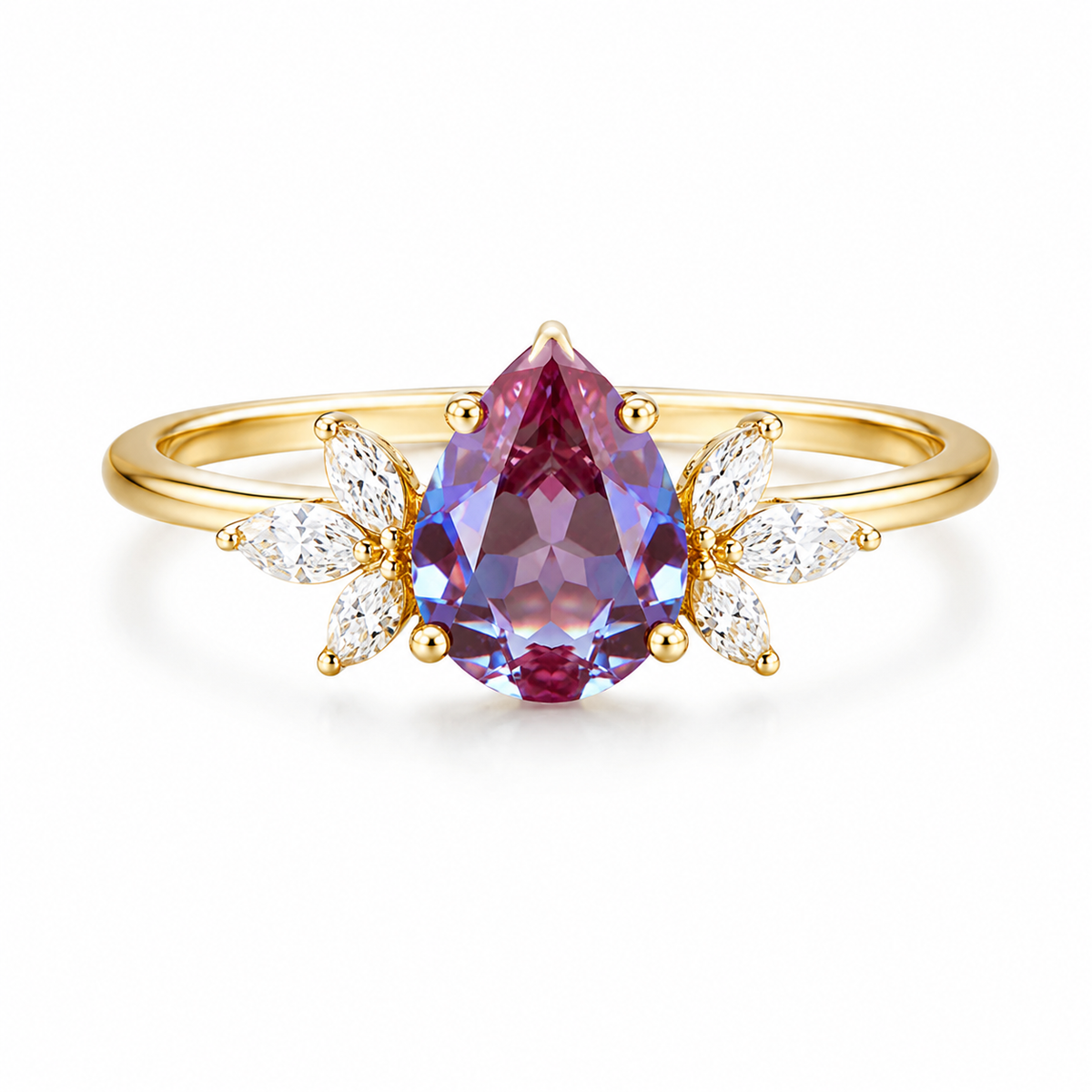 Vintage Pear Shaped Alexandrite 14K Yellow Gold Engagement Color Changing Gemstone Ring
