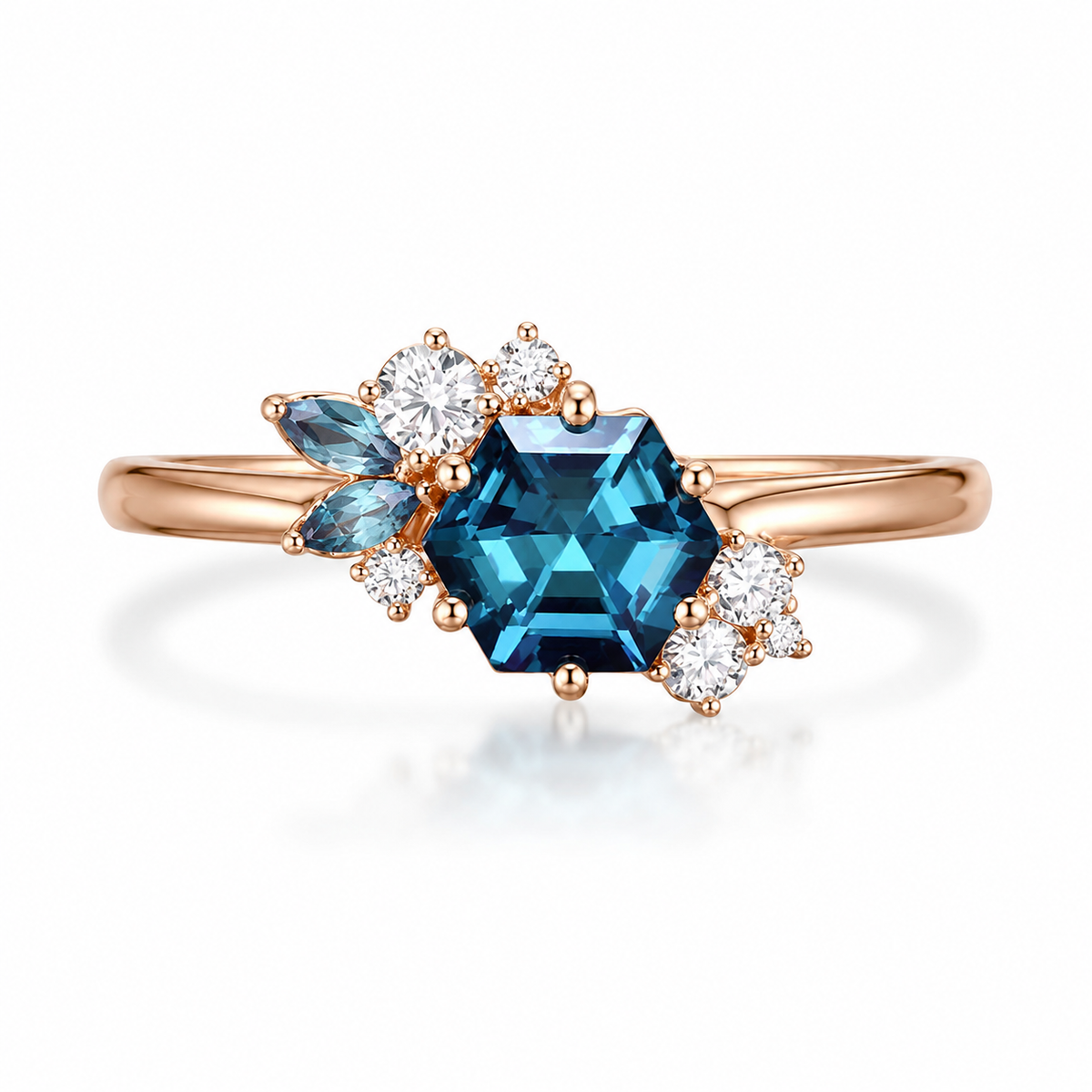 Unique Hexagon Cut Alexandrite Moissanite Engagement Bridal Ring gift for her