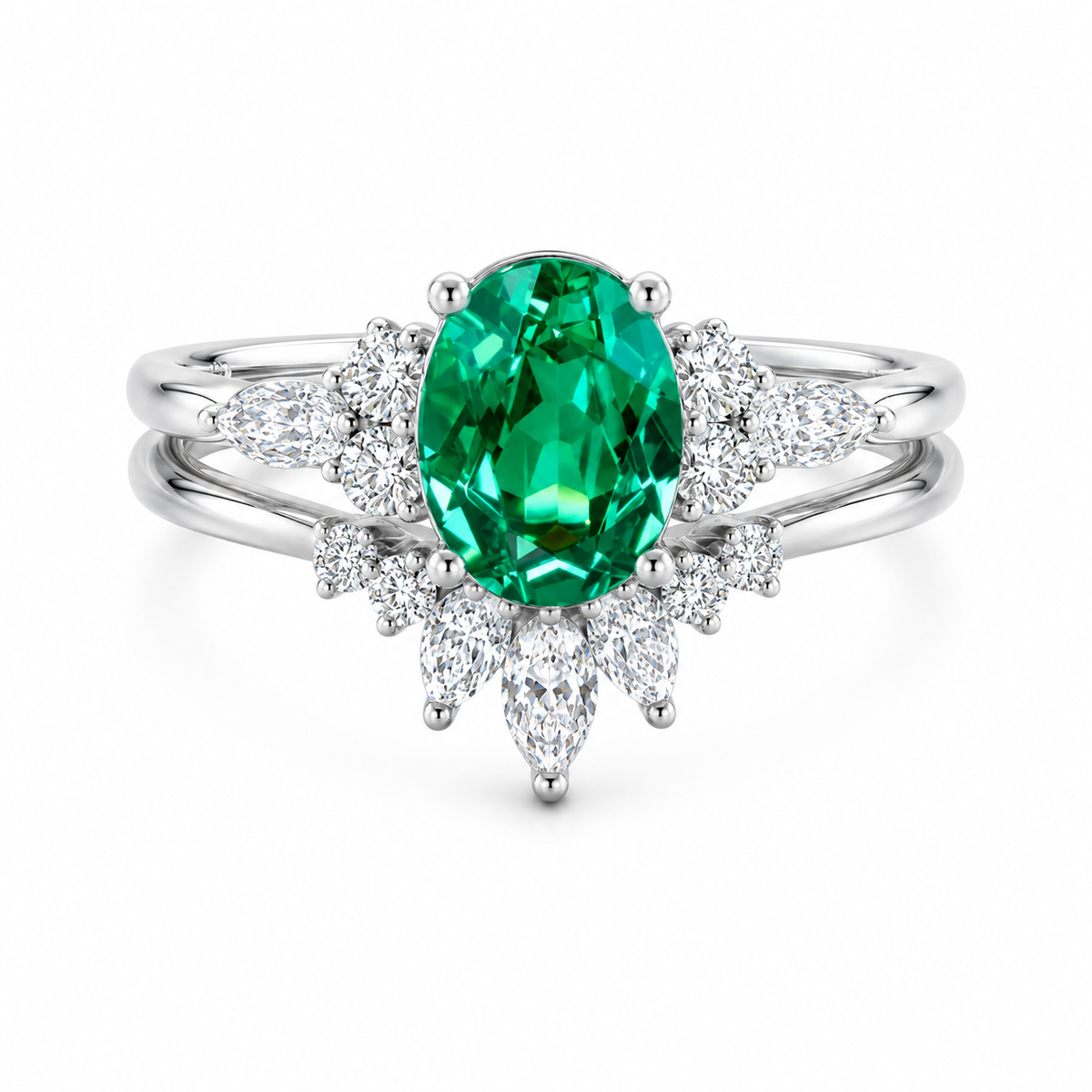 Oval Cut Tsavorite Engagement 14K White Gold Wedding Bridal Set Anniversary Gift Ring