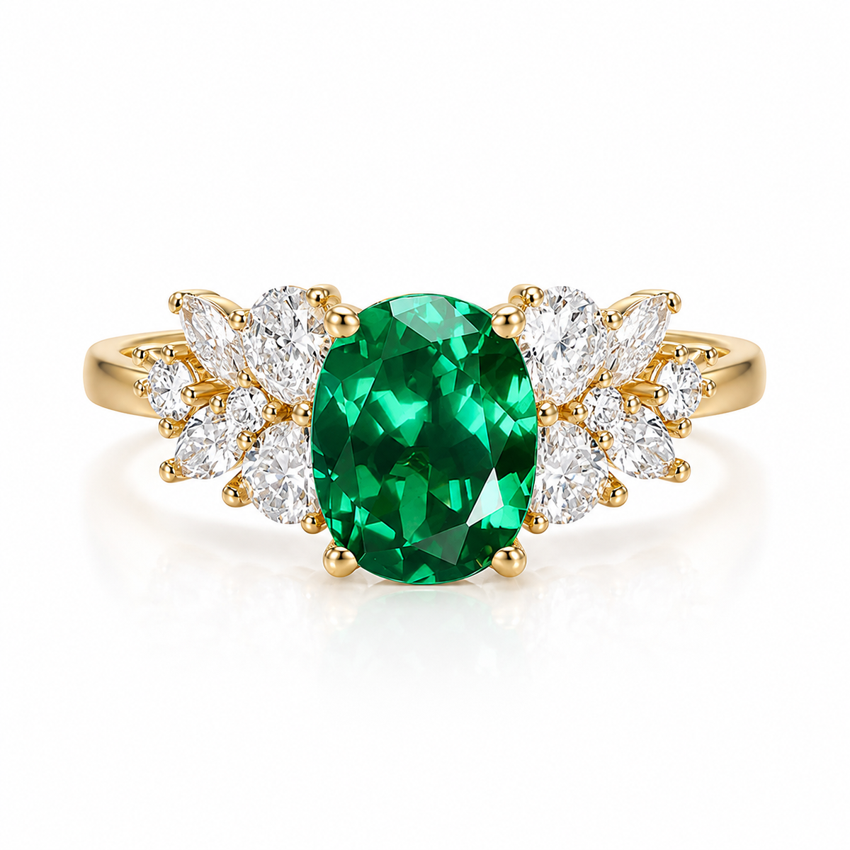Oval Cut Tsavorite Moissanite Anniversary Gift 14K Yellow Gold Promise Ring