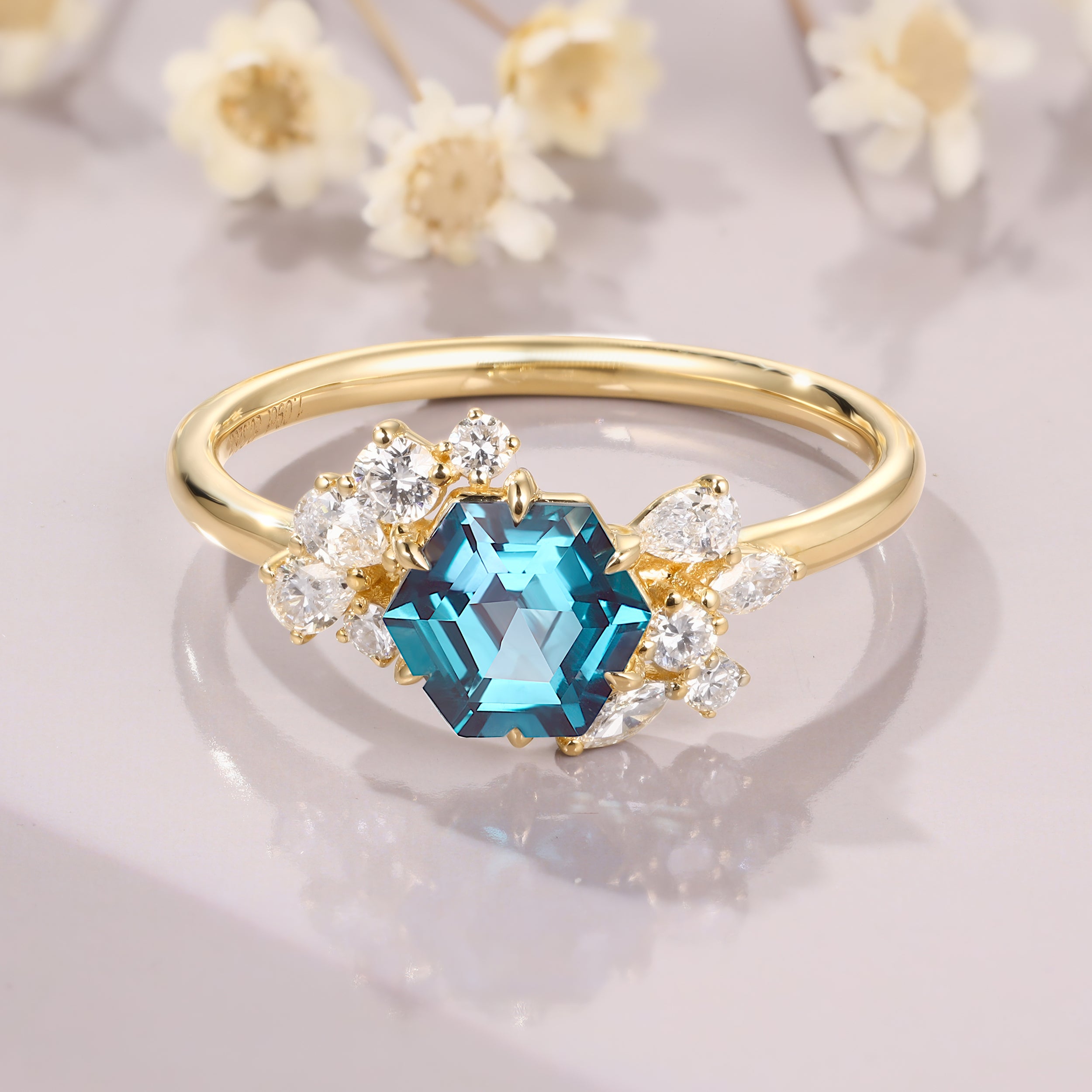 Hexagon Cut Alexandrite Ring