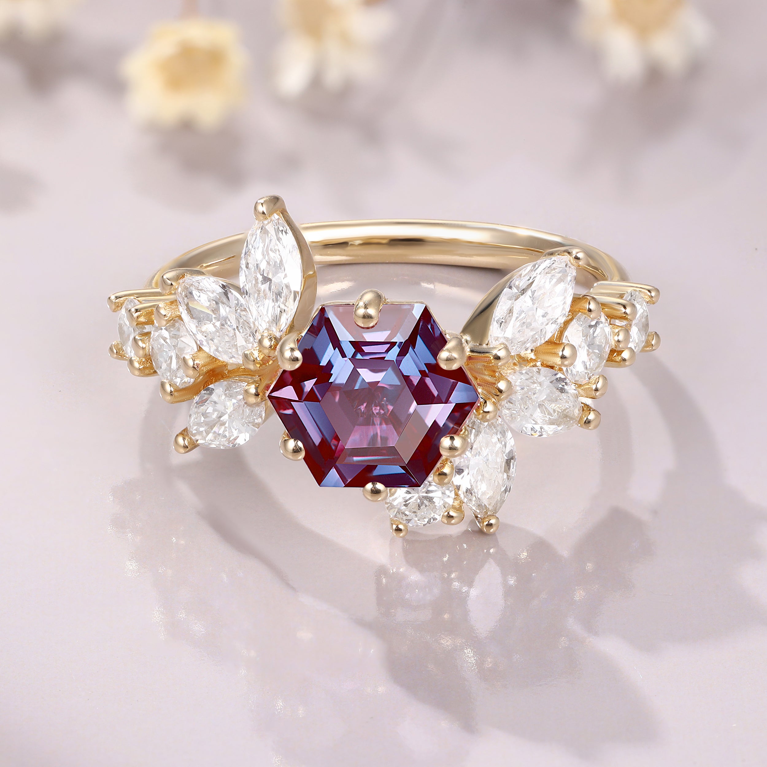 Vintage Hexagon Cut Alexandrite Engagement Anniversary Gift Anniversary Gift June Birthstone Ring