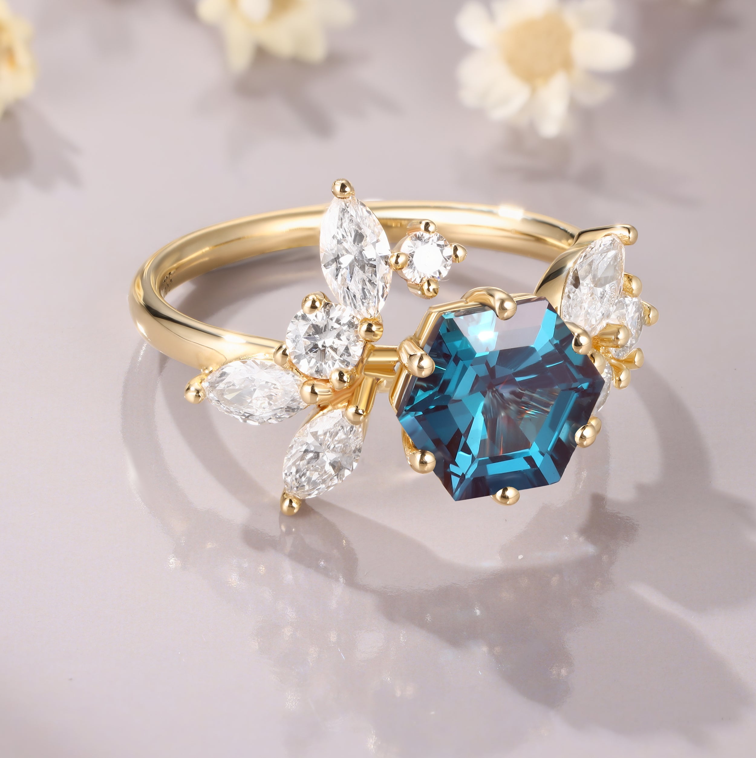 Hexagon Cut Alexandrite Ring