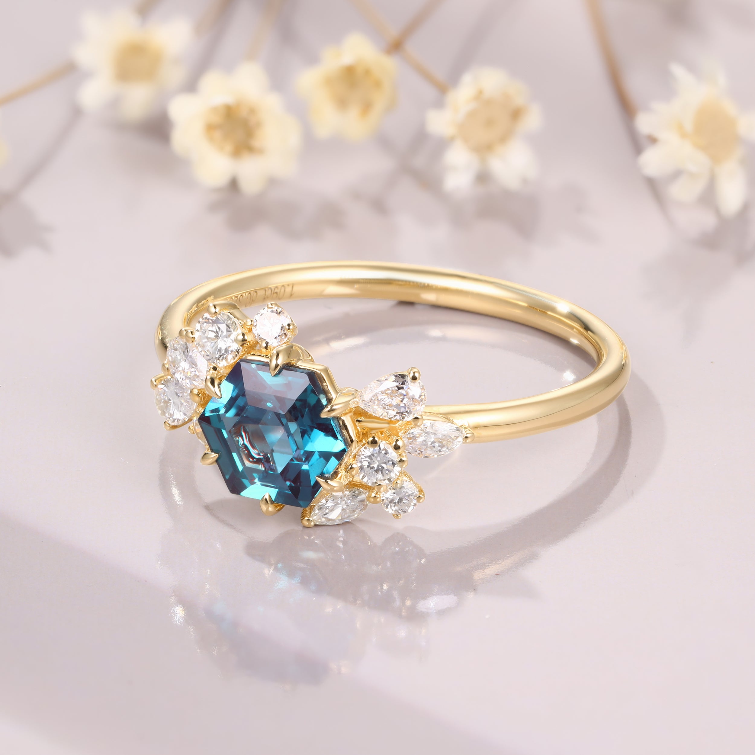 Hexagon Cut Alexandrite Ring