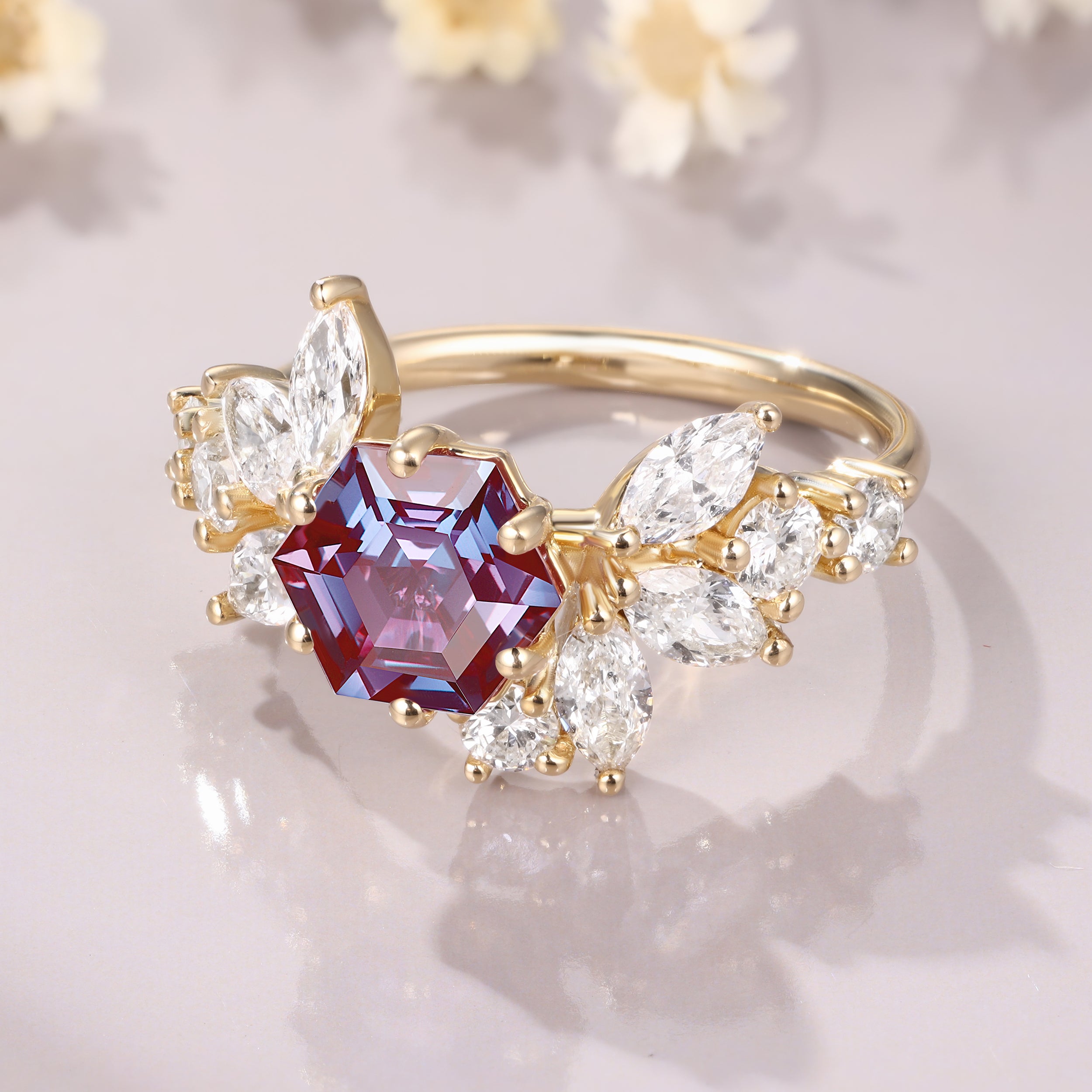 Vintage Hexagon Cut Alexandrite Engagement Anniversary Gift Anniversary Gift June Birthstone Ring