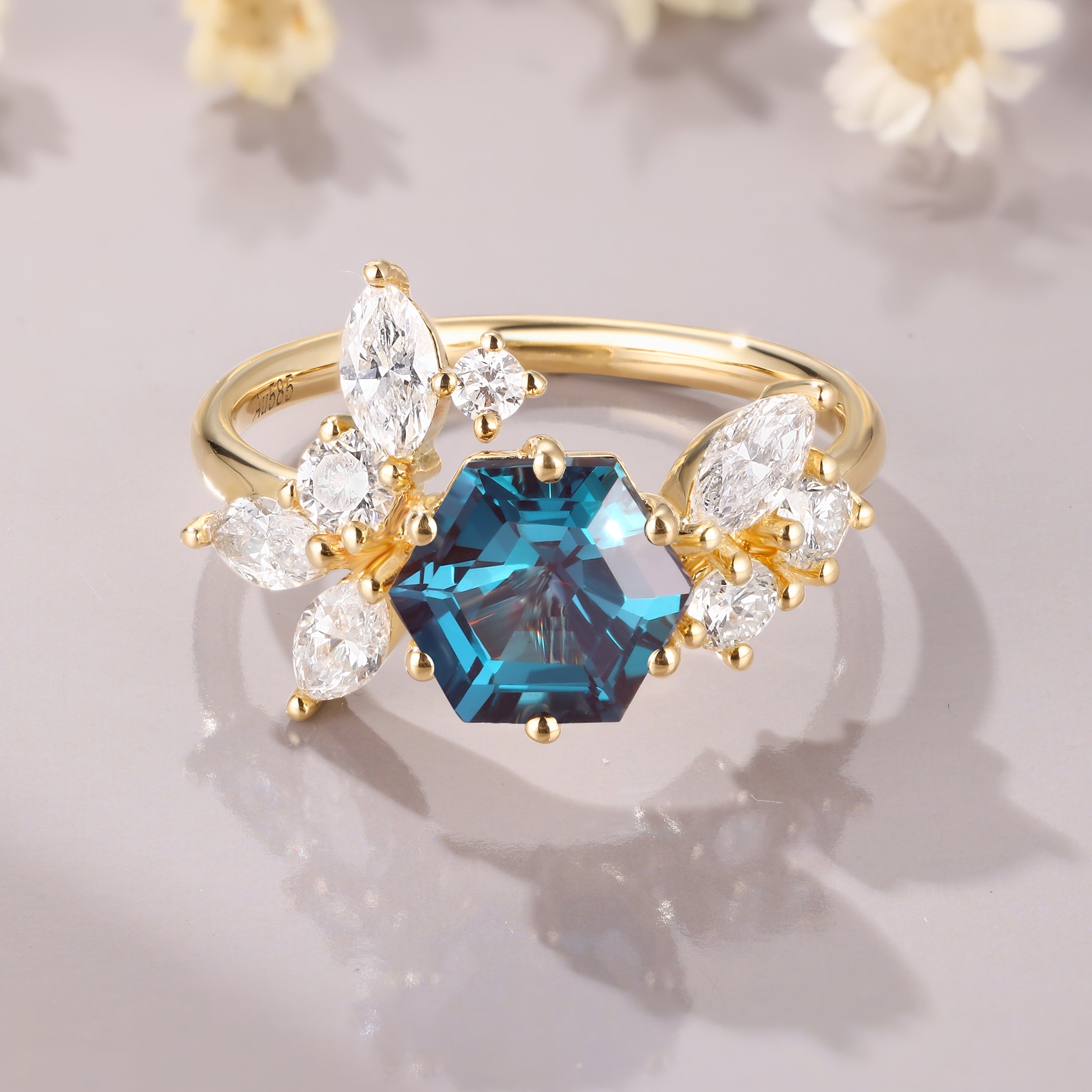 Hexagon Cut Alexandrite Ring