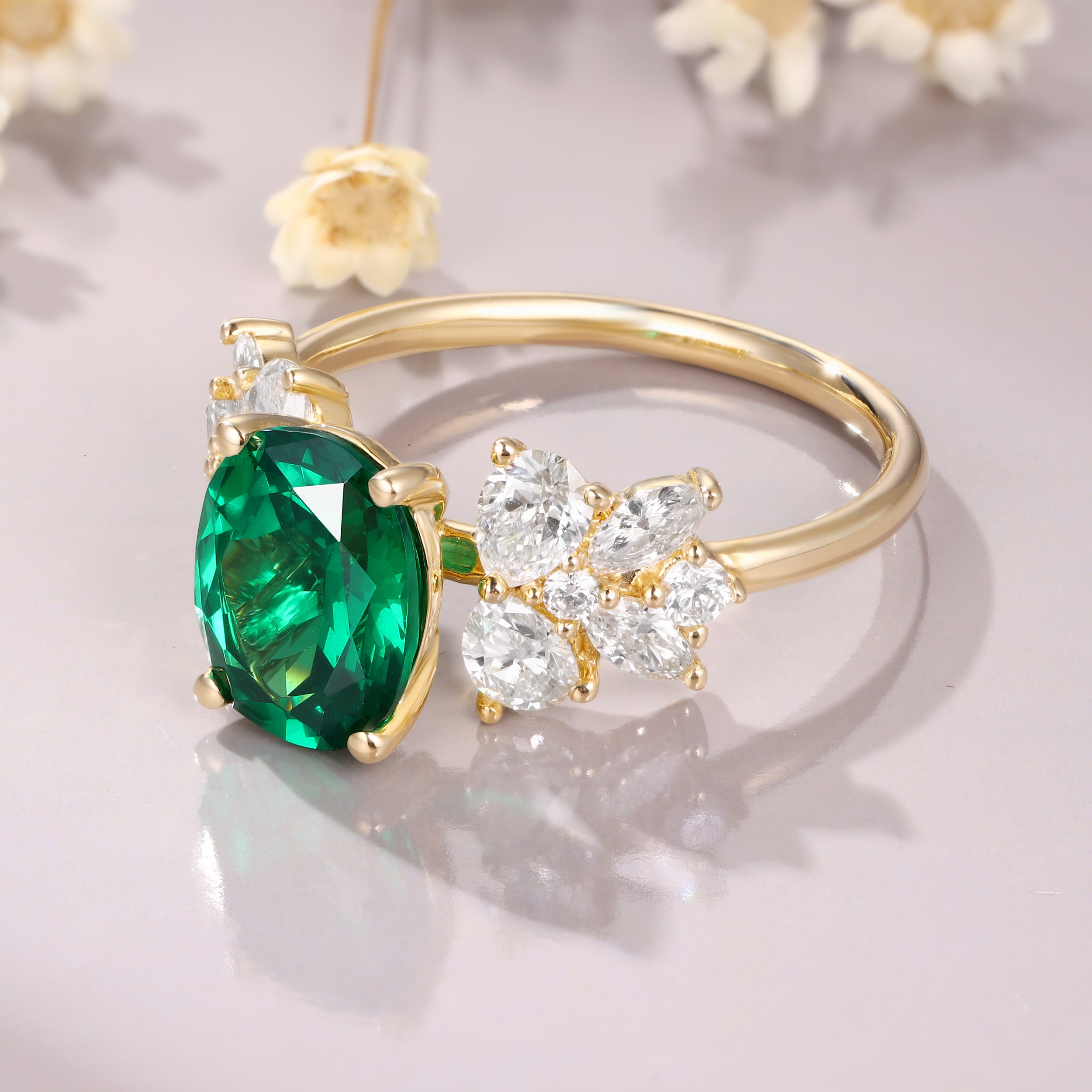 Oval Cut Tsavorite Moissanite Anniversary Gift 14K Yellow Gold Promise Ring