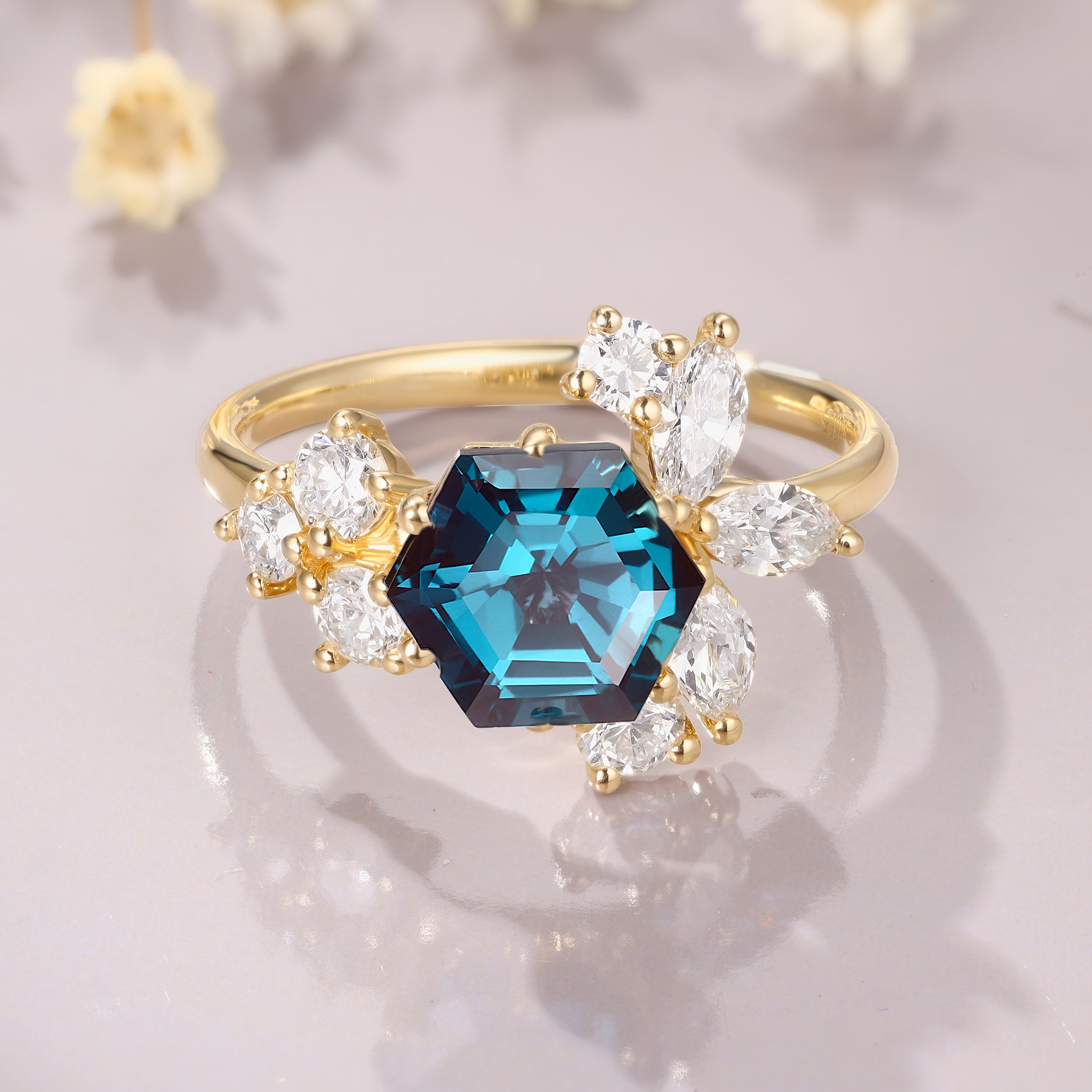 Hexagon Cut Alexandrite Ring