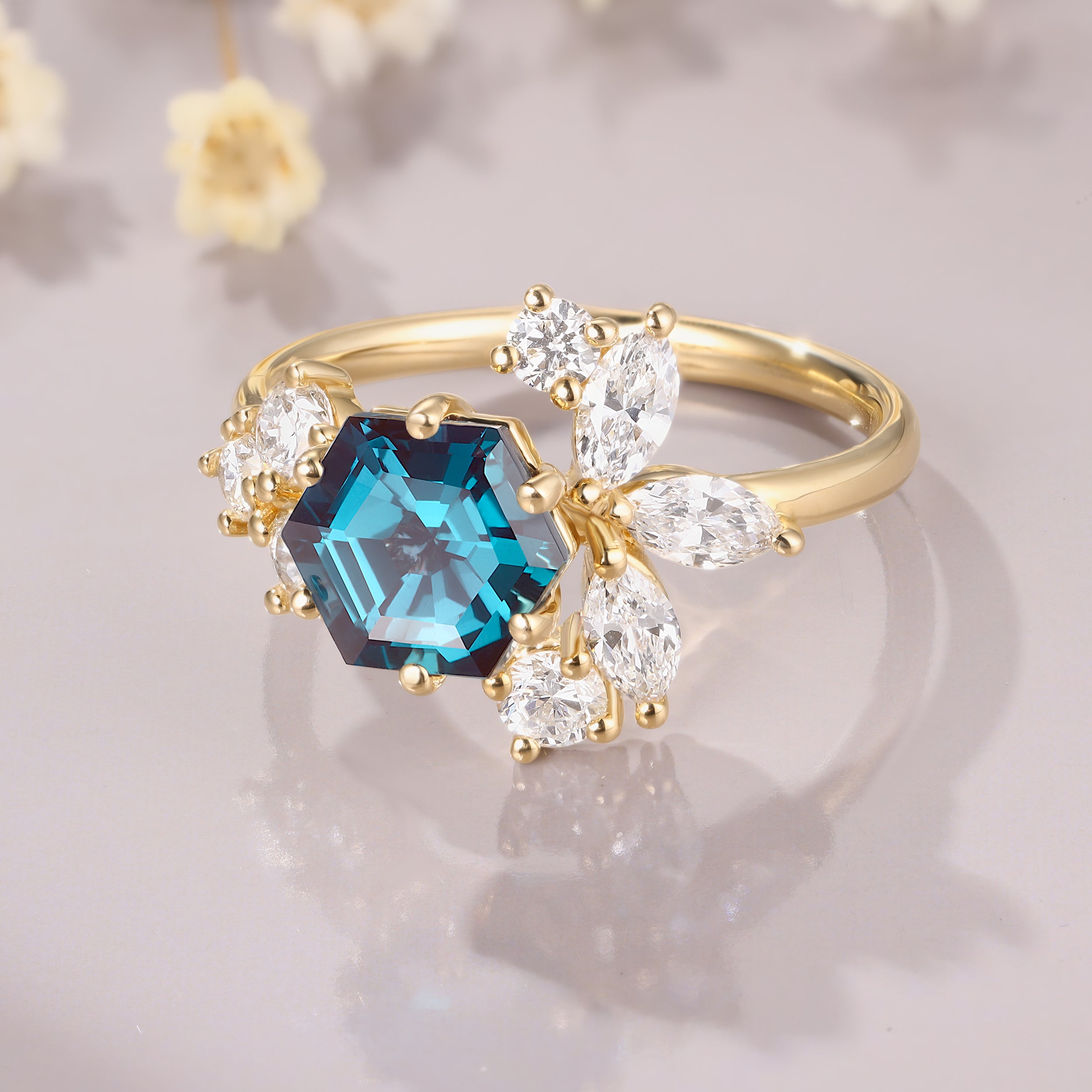 Hexagon Cut Alexandrite Ring