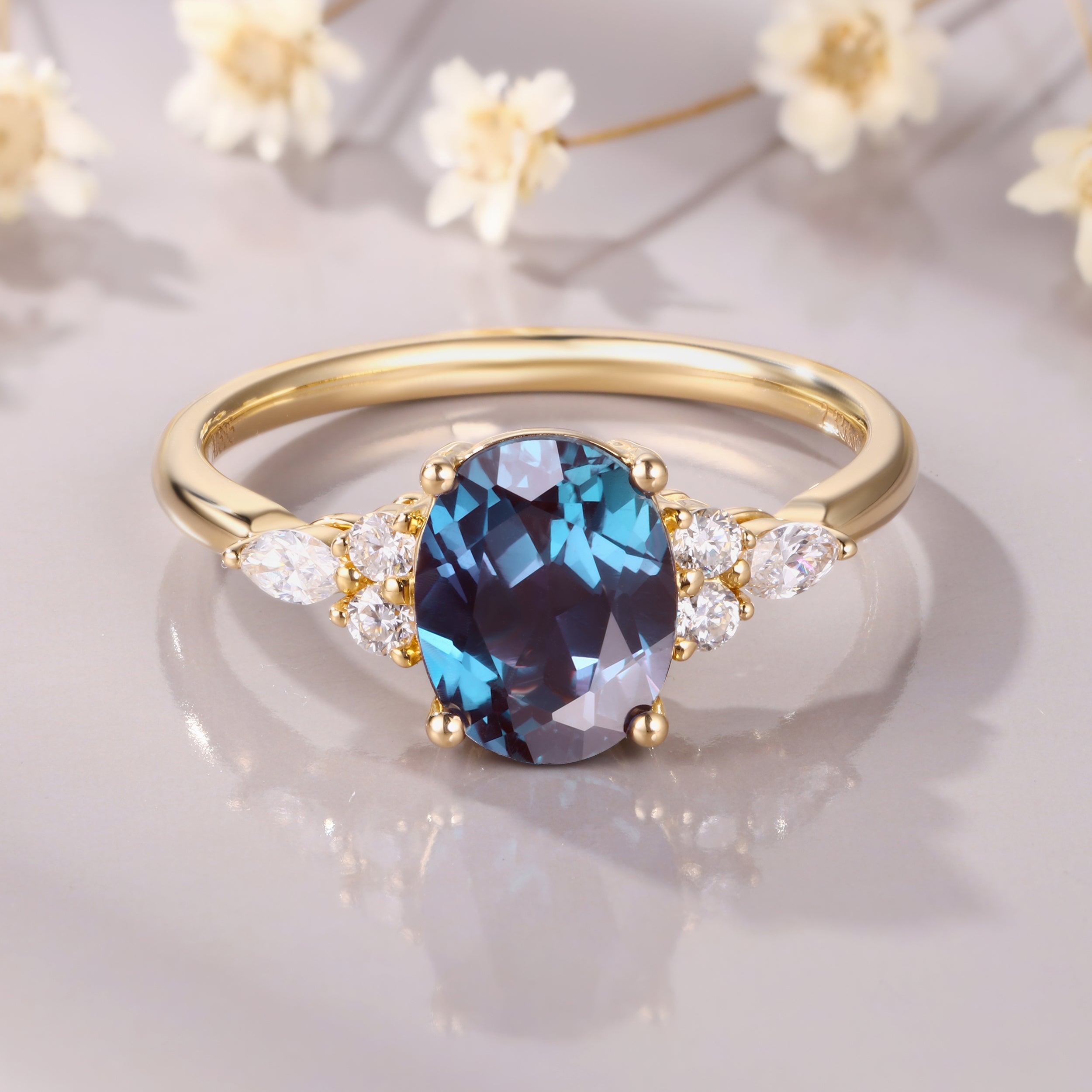 June Birthstone Alexandrite Rings Oval Cut Alexandrite