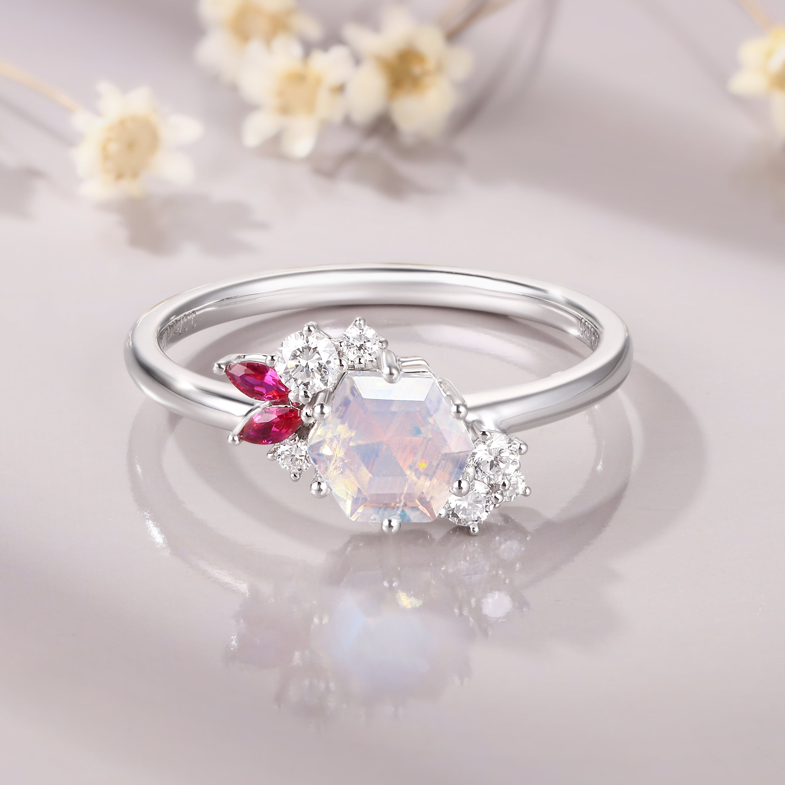 Hexagon Cut Moonstone Ring