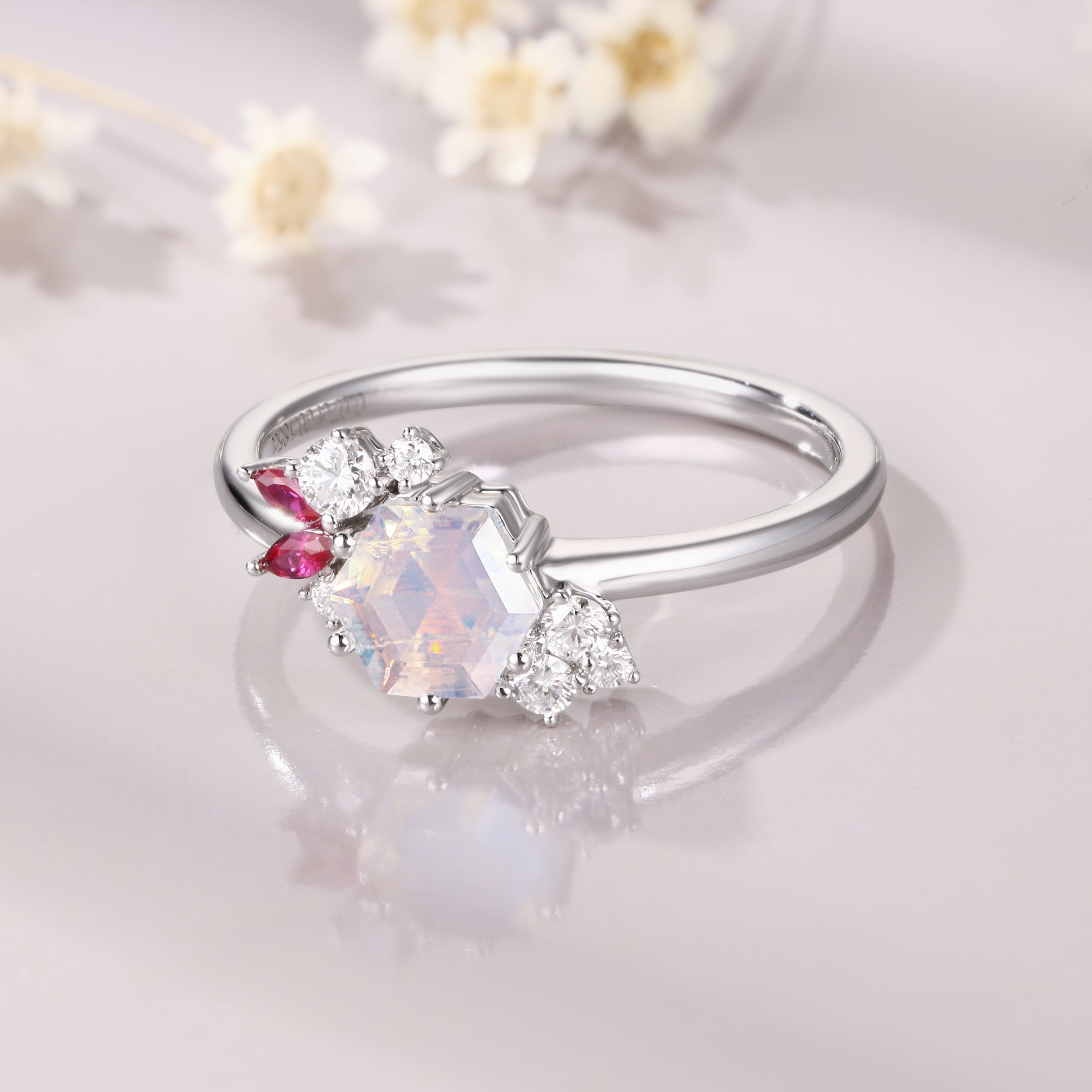 Hexagon Cut Moonstone Ring