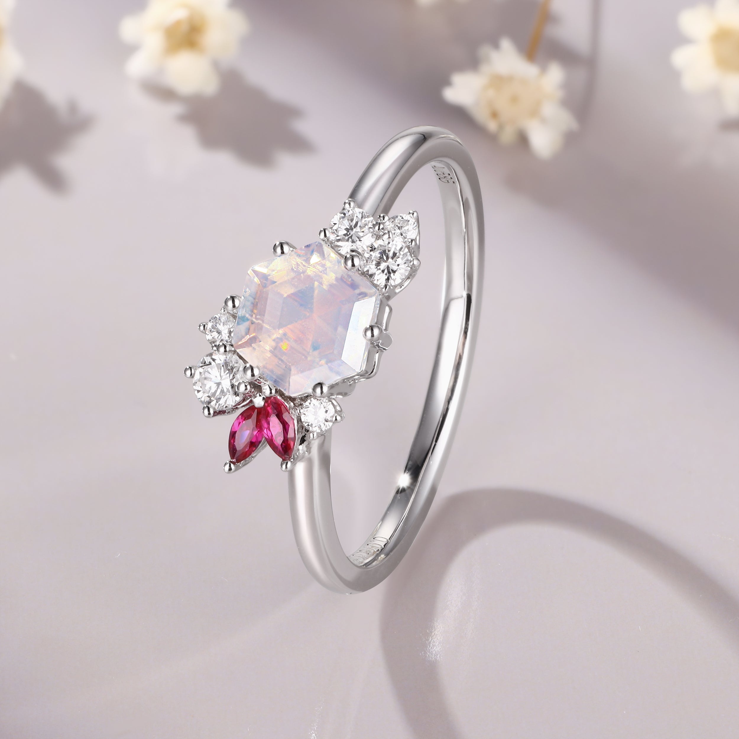 Hexagon Cut Moonstone Ring