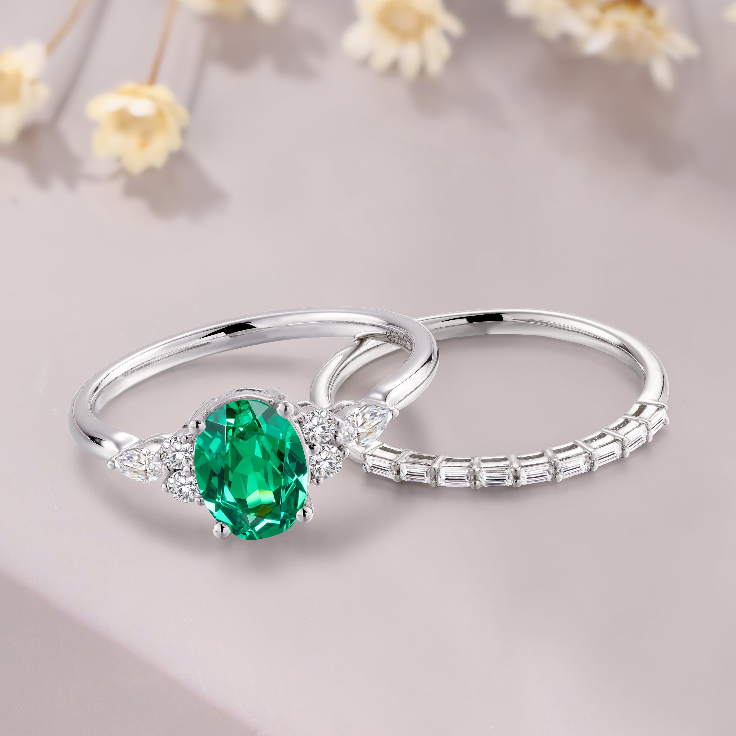 Vintage Oval Cut Tsavorite Mossanite Engagement White Gold Wedding Bridal Ring