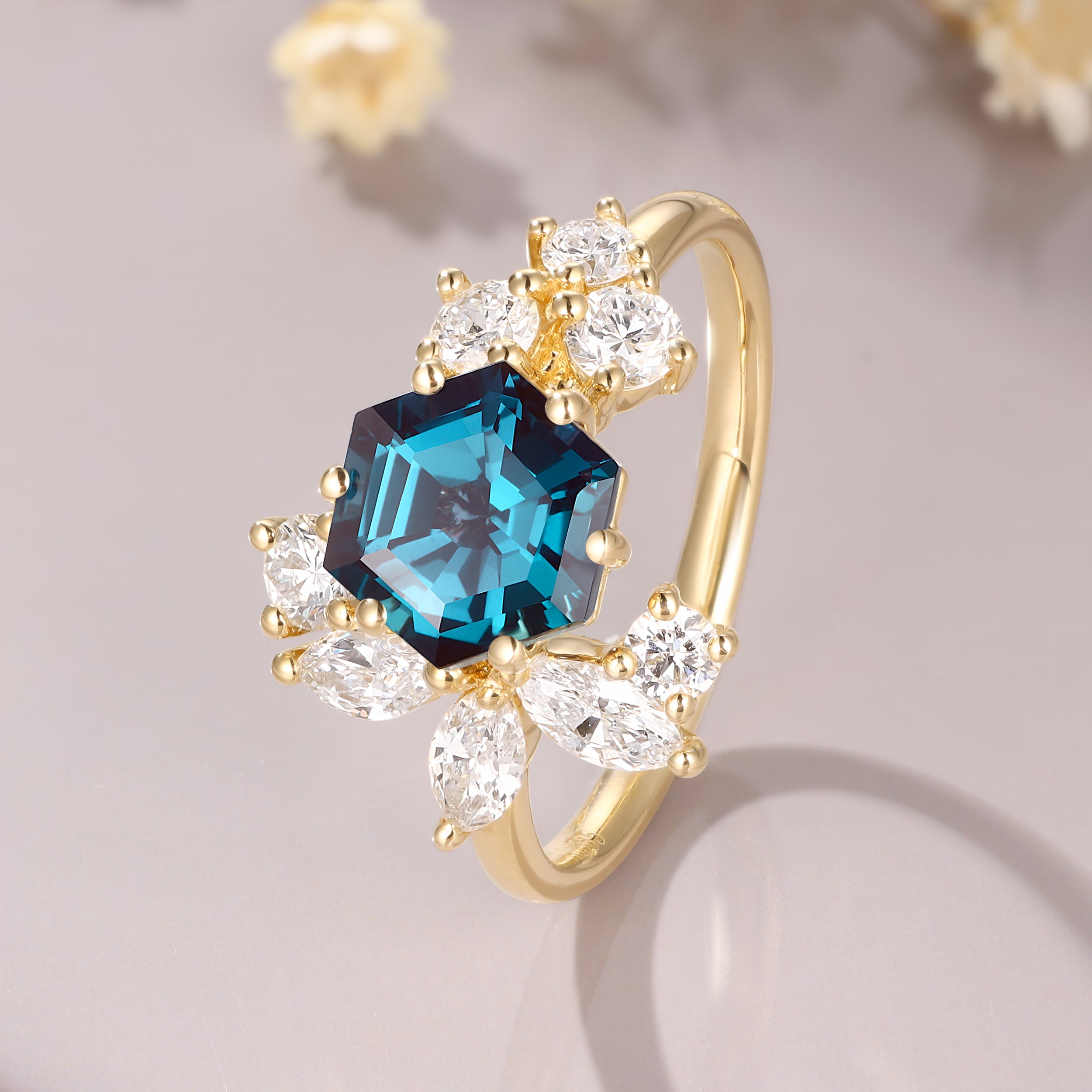 Hexagon Cut Alexandrite Ring
