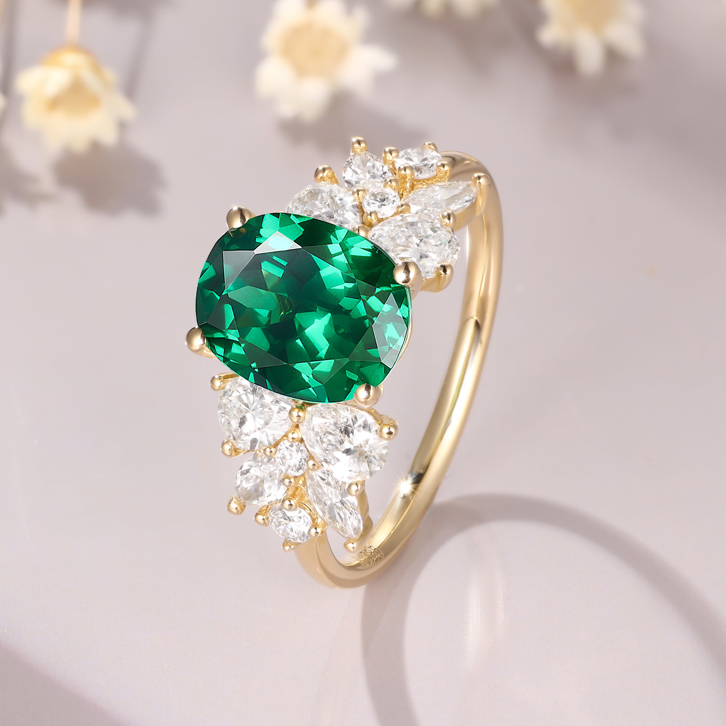 Oval Cut Tsavorite Moissanite Anniversary Gift 14K Yellow Gold Promise Ring