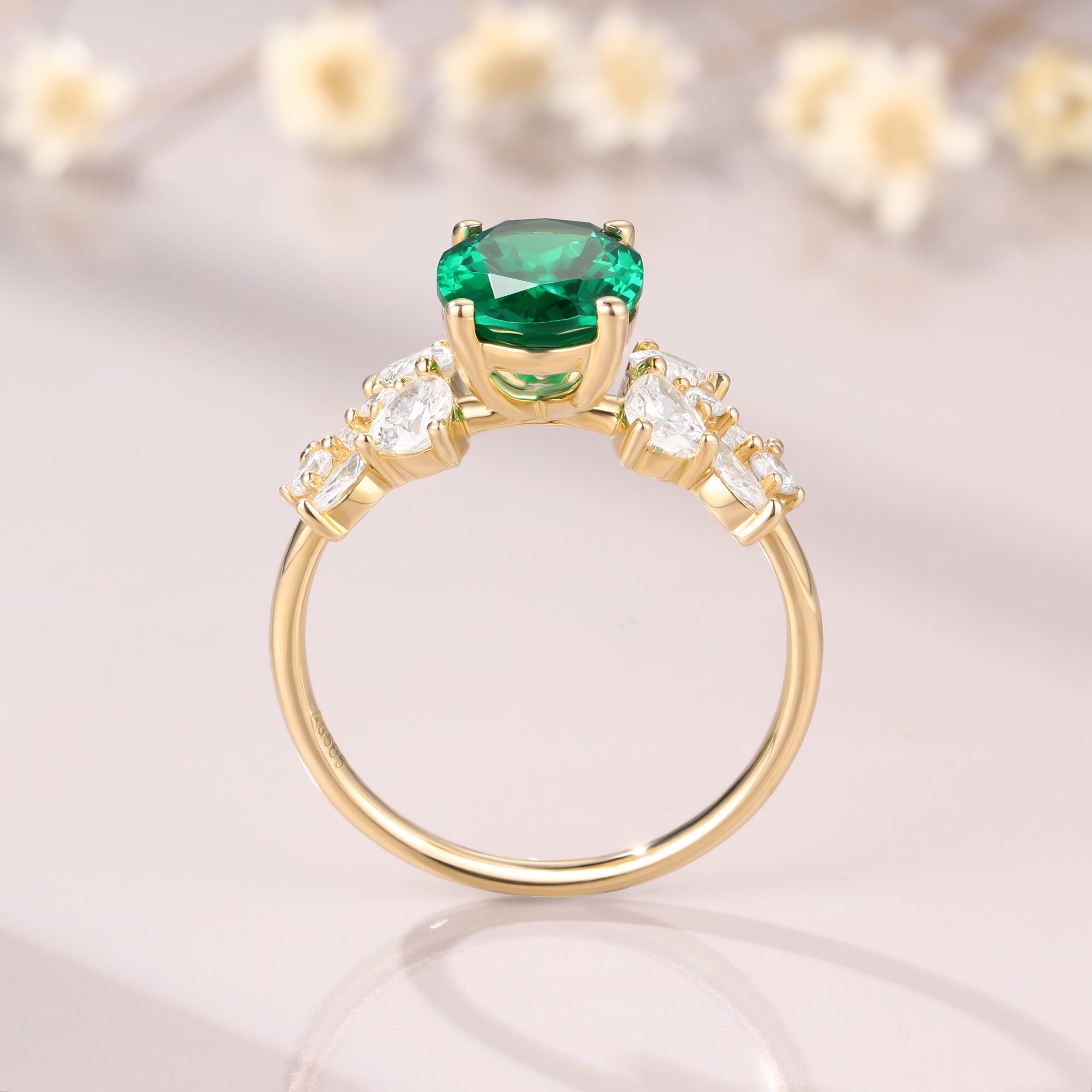 Oval Cut Tsavorite Moissanite Anniversary Gift 14K Yellow Gold Promise Ring